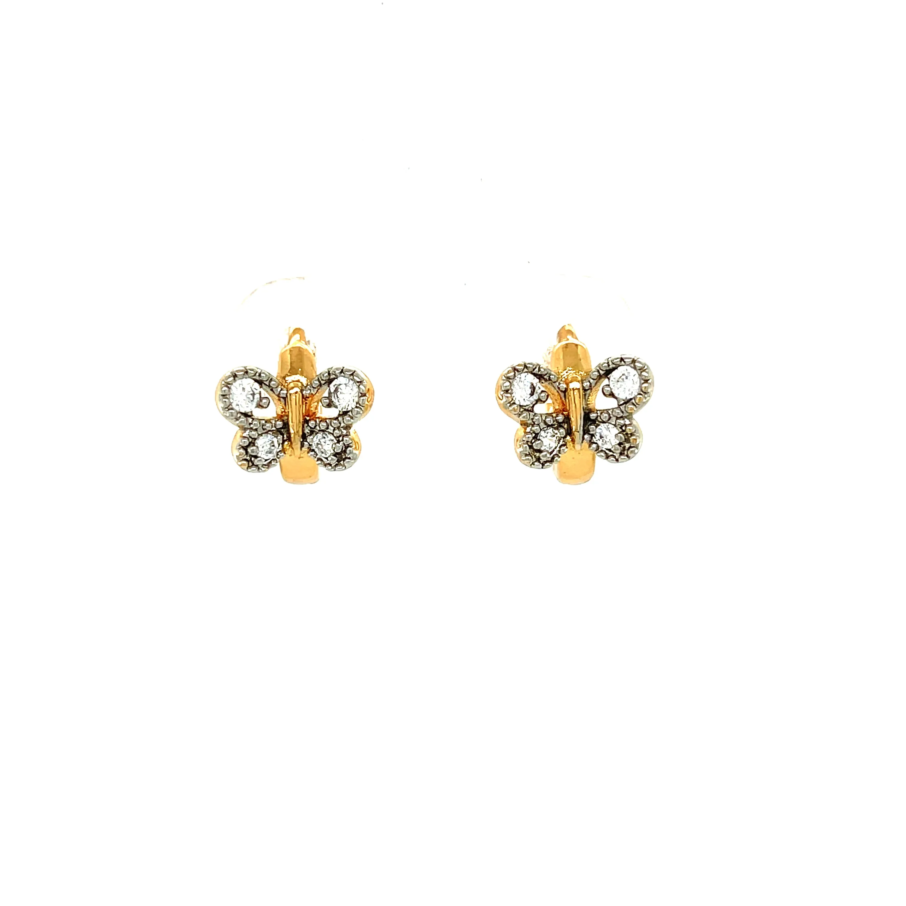 Butterfly and Zirconia stones Huggies earrings Rose gold filled
