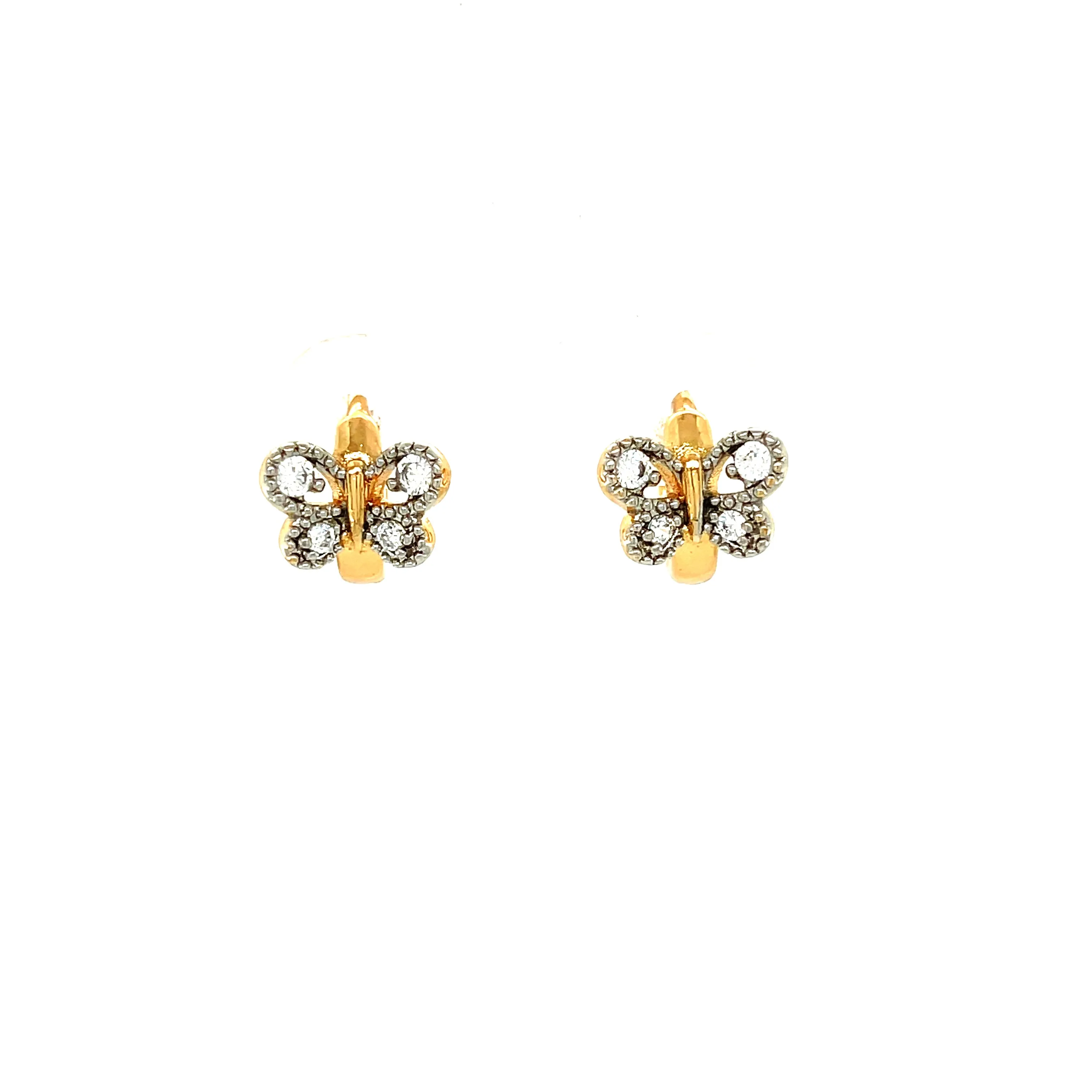 Butterfly and Zirconia stones Huggies earrings Rose gold filled