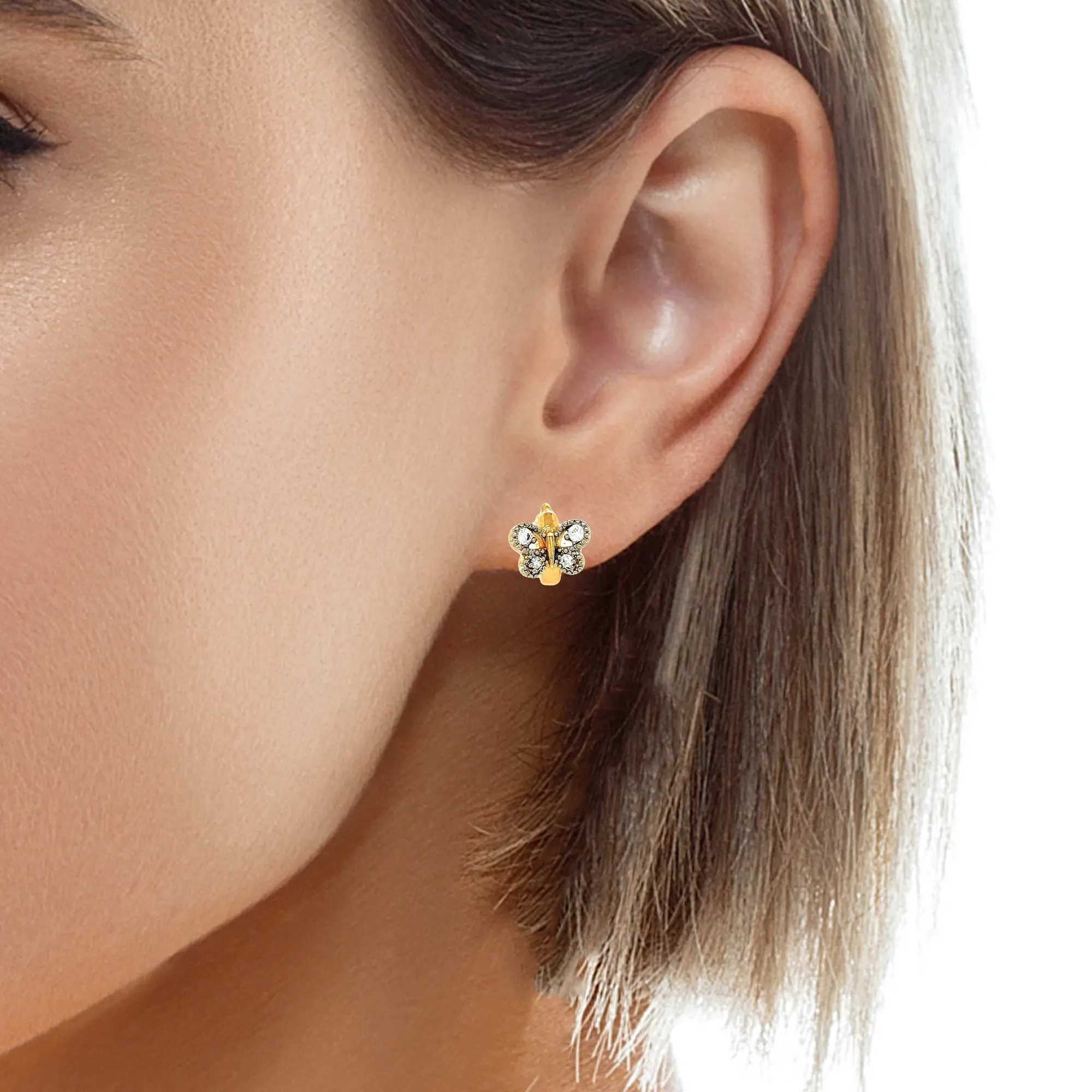 Butterfly and Zirconia stones Huggies earrings Rose gold filled