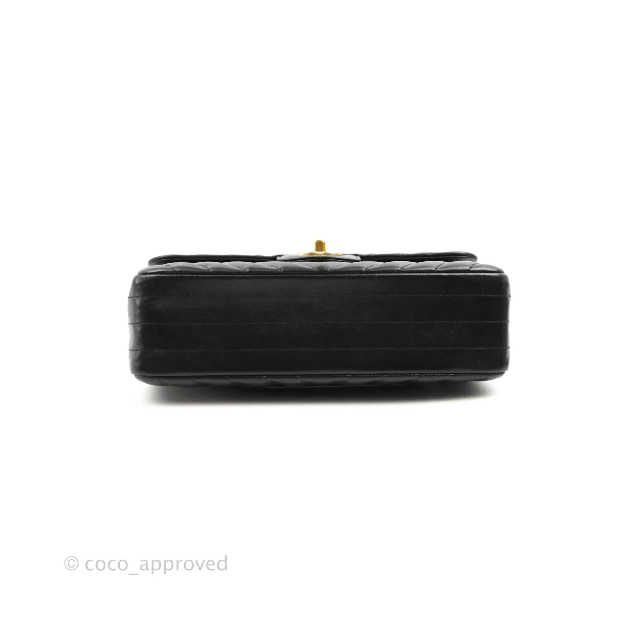 Chanel Classic Chevron S/M Small Double Flap Black Lambskin Gold Hardware