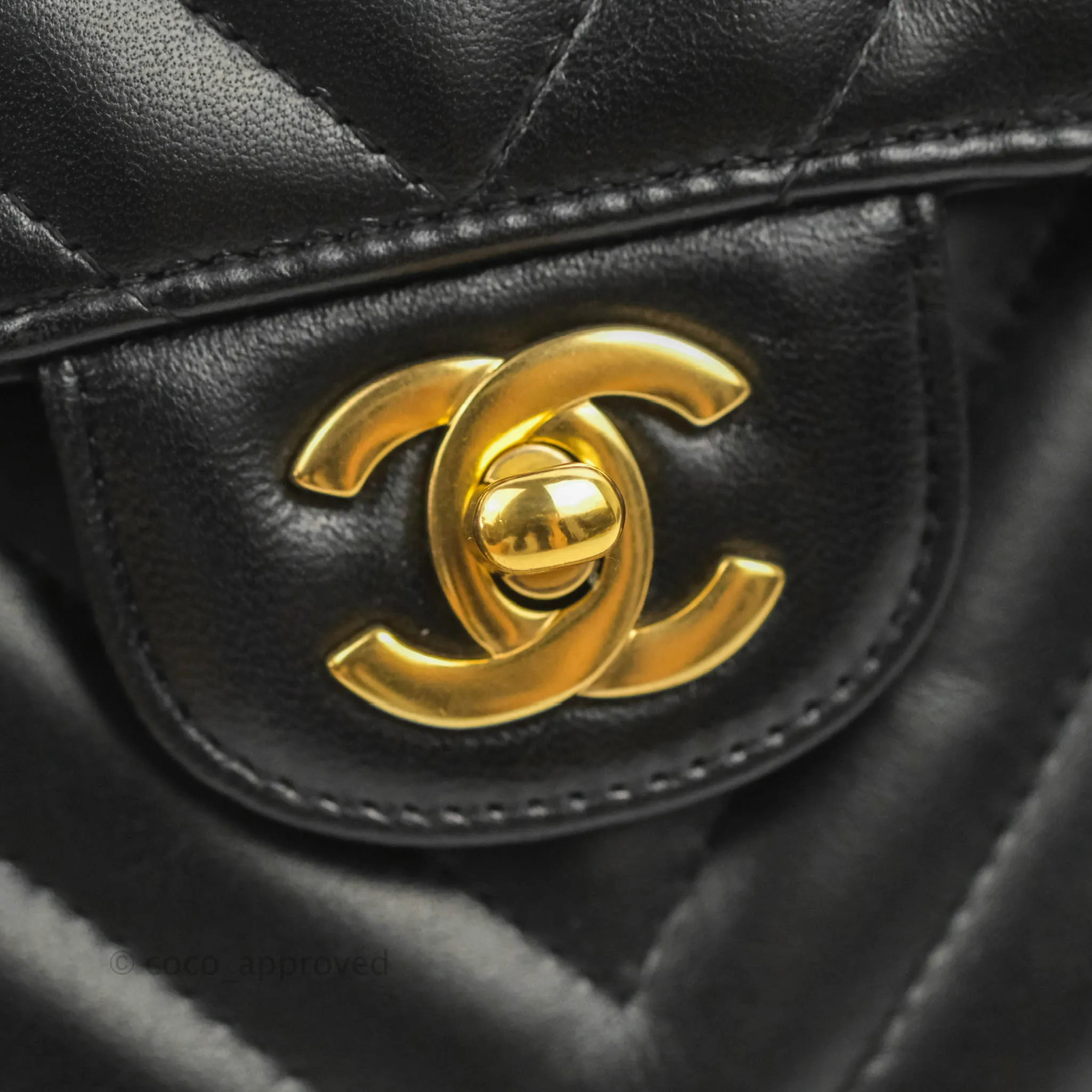 Chanel Classic Chevron S/M Small Double Flap Black Lambskin Gold Hardware