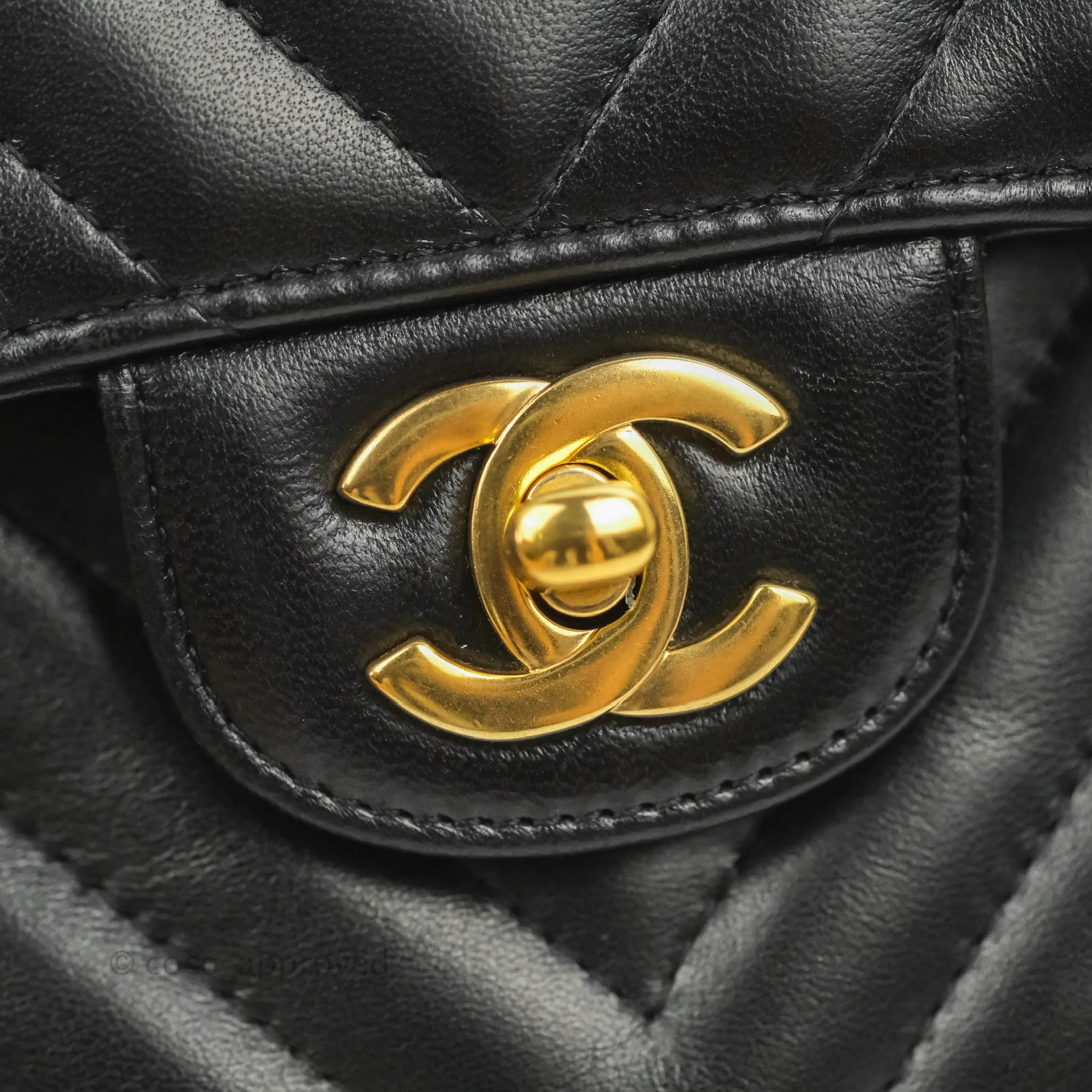 Chanel Classic Chevron S/M Small Double Flap Black Lambskin Gold Hardware