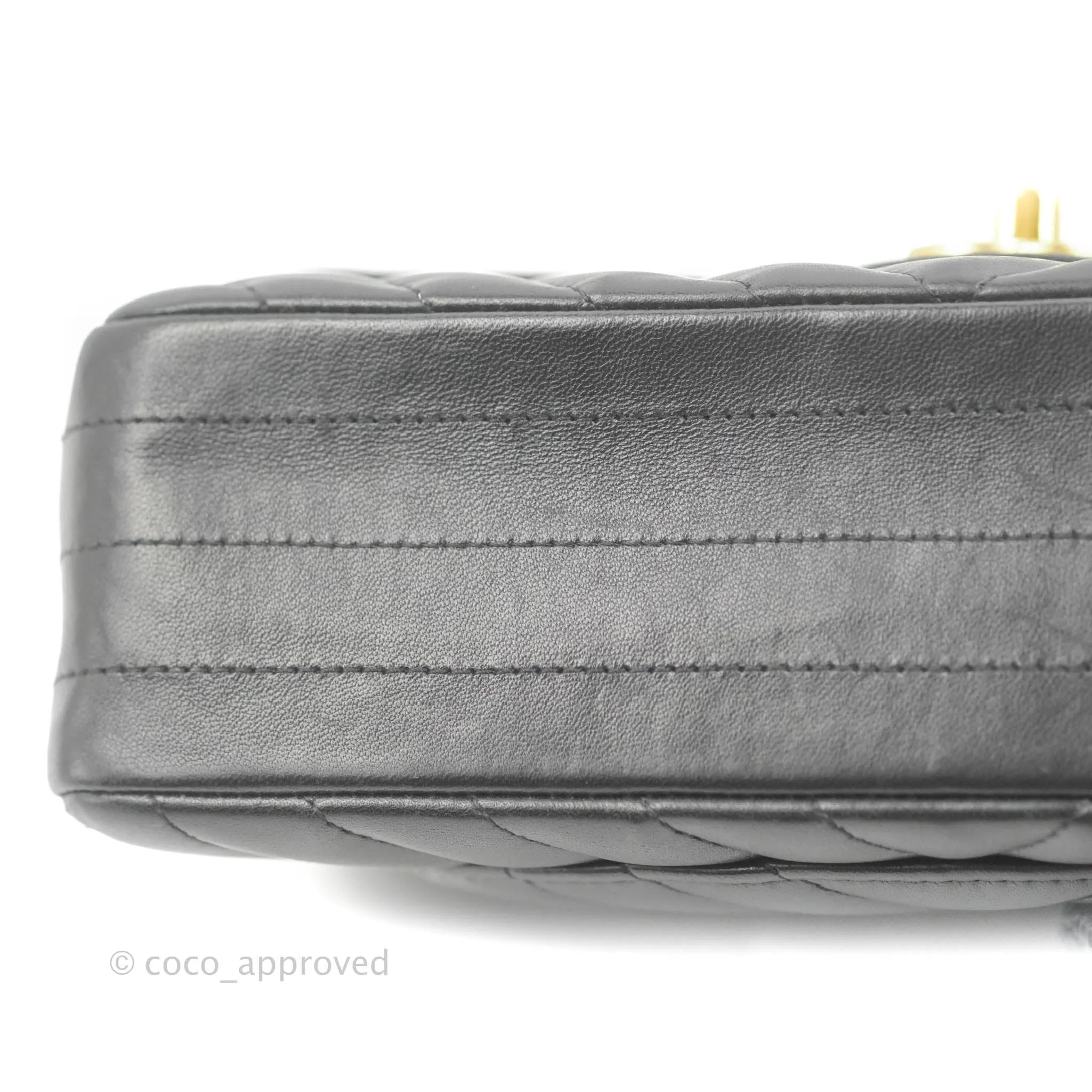 Chanel Classic Chevron S/M Small Double Flap Black Lambskin Gold Hardware