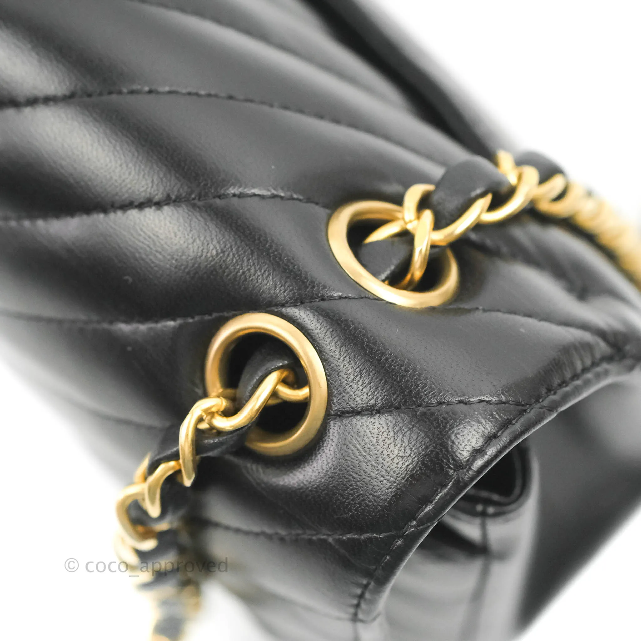 Chanel Classic Chevron S/M Small Double Flap Black Lambskin Gold Hardware