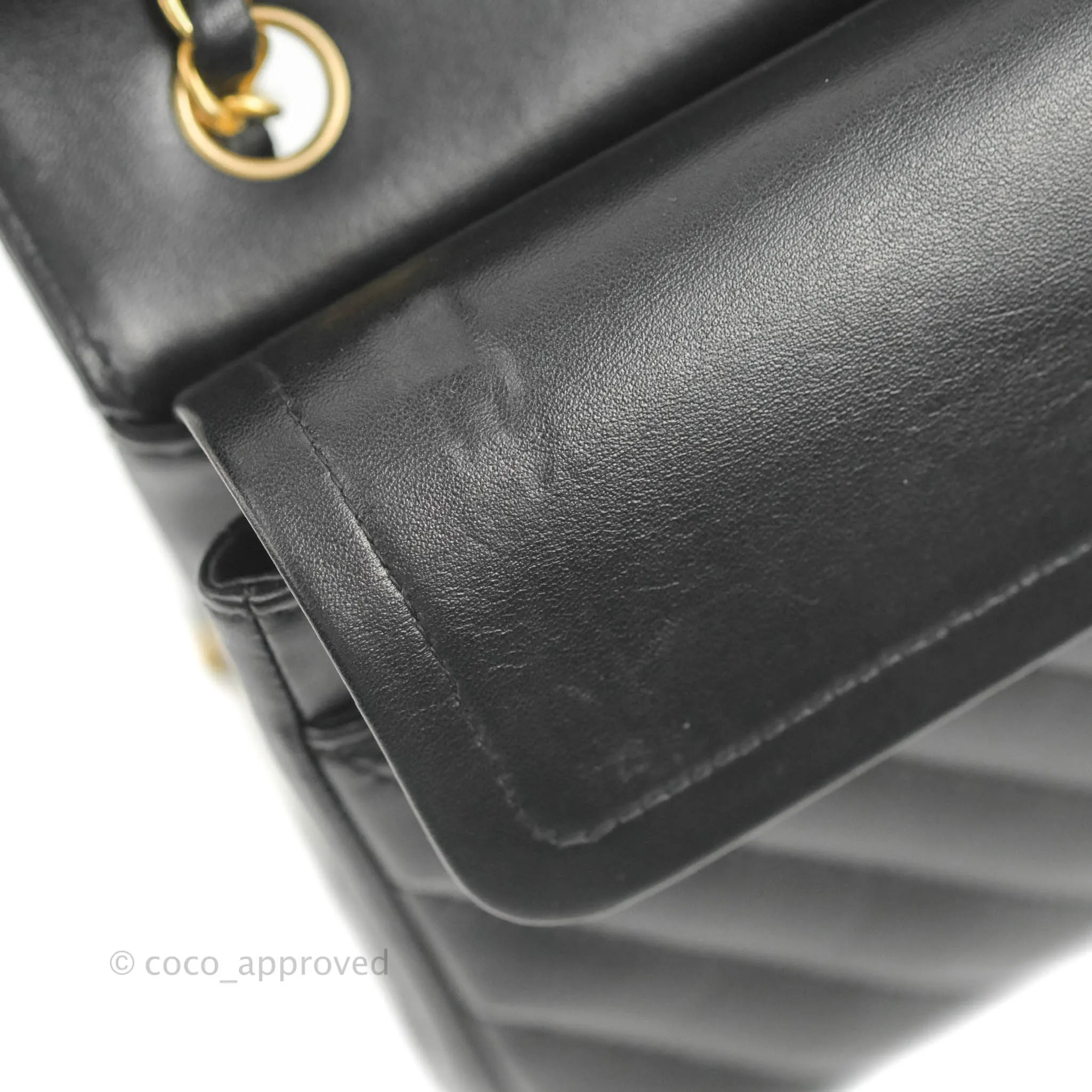 Chanel Classic Chevron S/M Small Double Flap Black Lambskin Gold Hardware