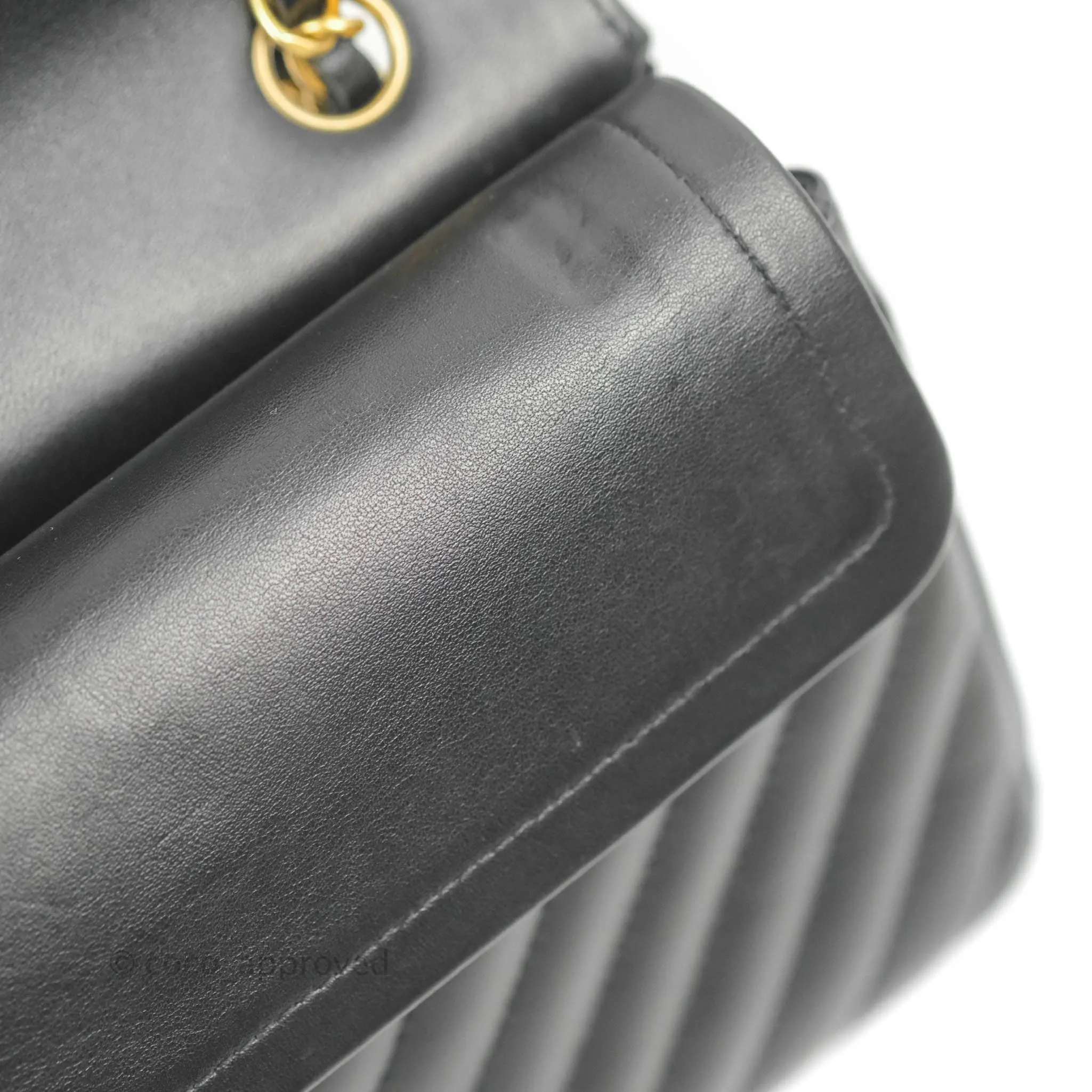 Chanel Classic Chevron S/M Small Double Flap Black Lambskin Gold Hardware