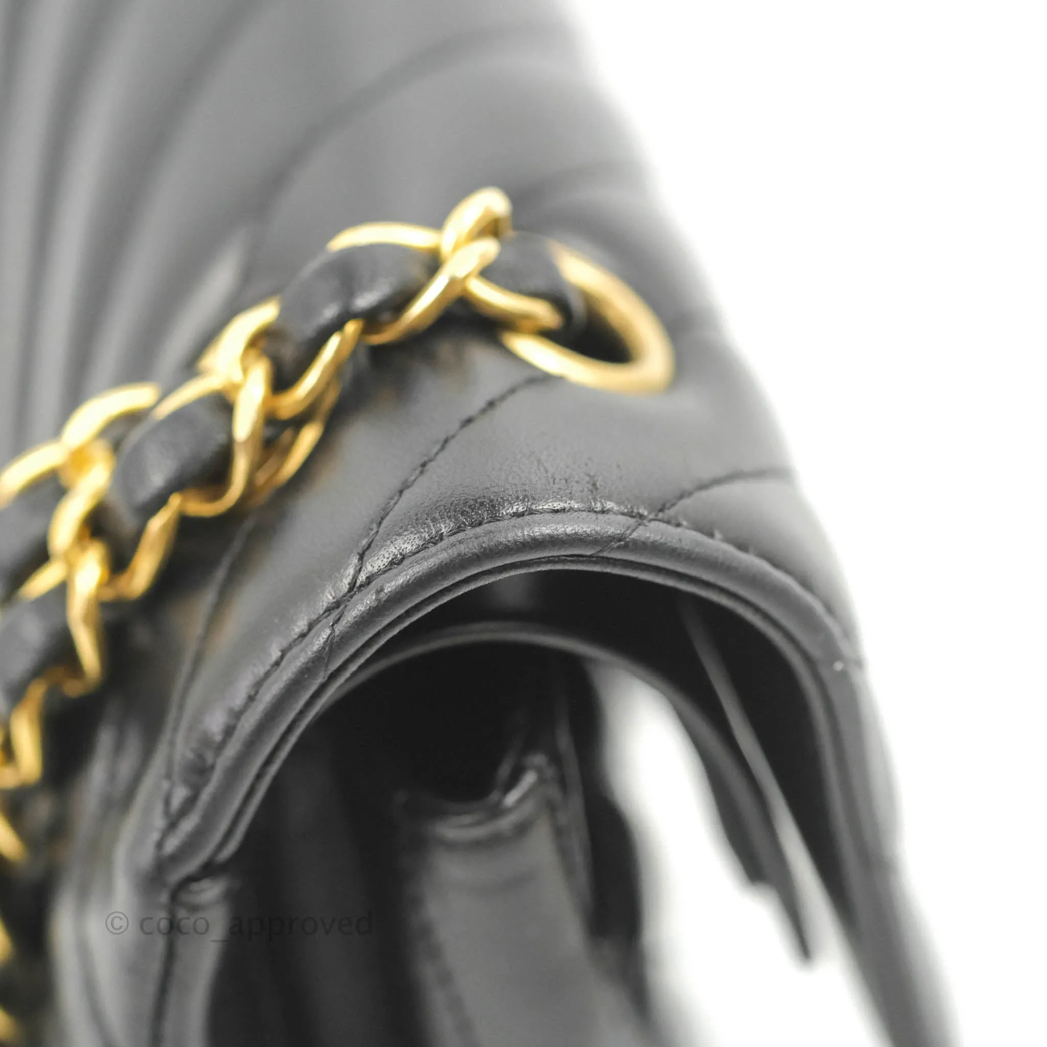 Chanel Classic Chevron S/M Small Double Flap Black Lambskin Gold Hardware