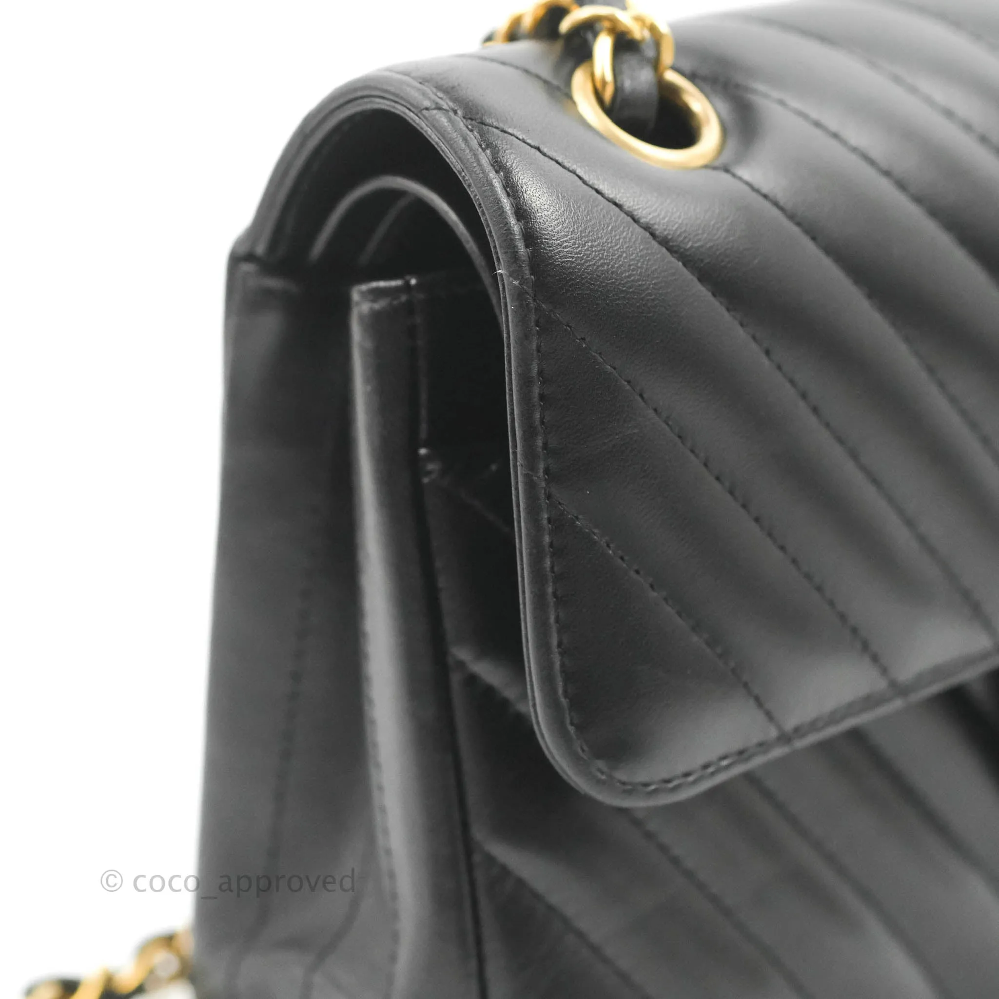 Chanel Classic Chevron S/M Small Double Flap Black Lambskin Gold Hardware