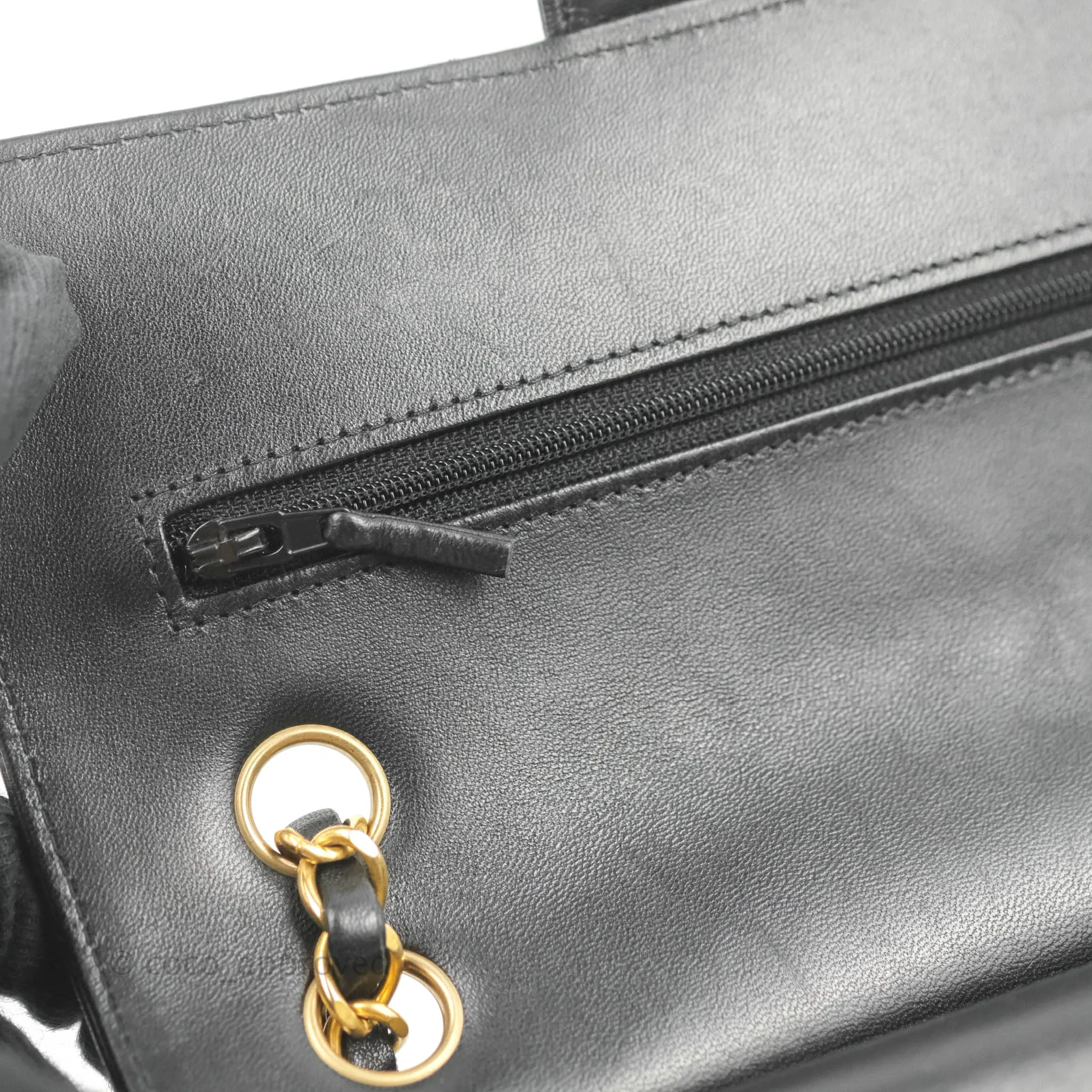 Chanel Classic Chevron S/M Small Double Flap Black Lambskin Gold Hardware