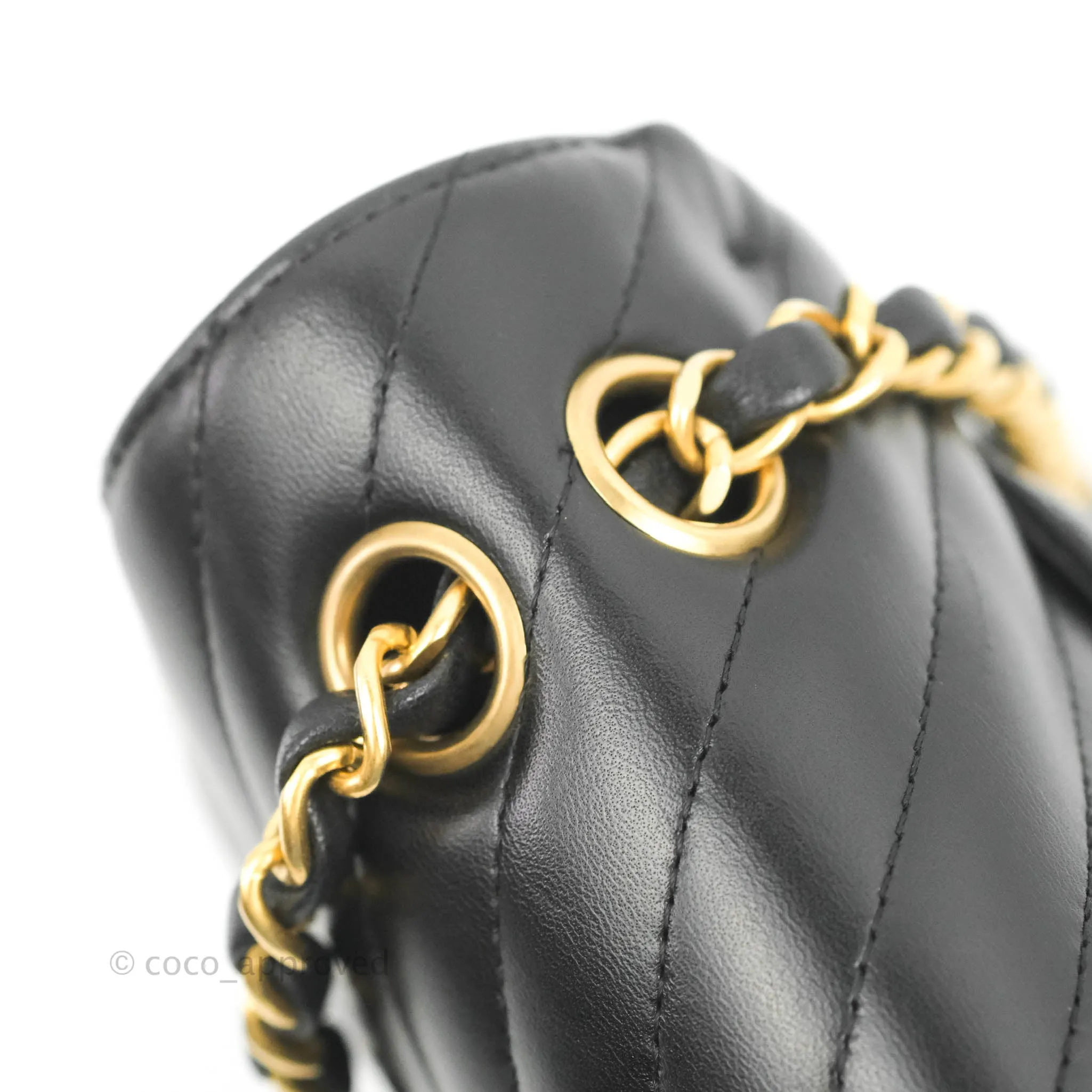 Chanel Classic Chevron S/M Small Double Flap Black Lambskin Gold Hardware