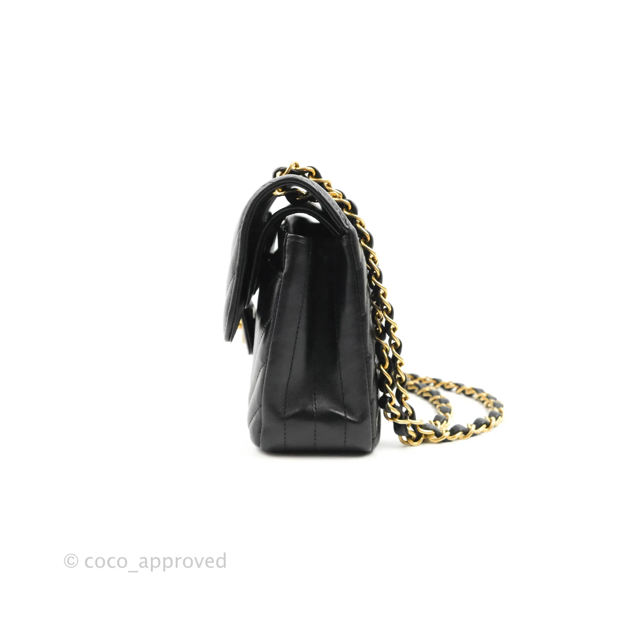 Chanel Classic Chevron S/M Small Double Flap Black Lambskin Gold Hardware