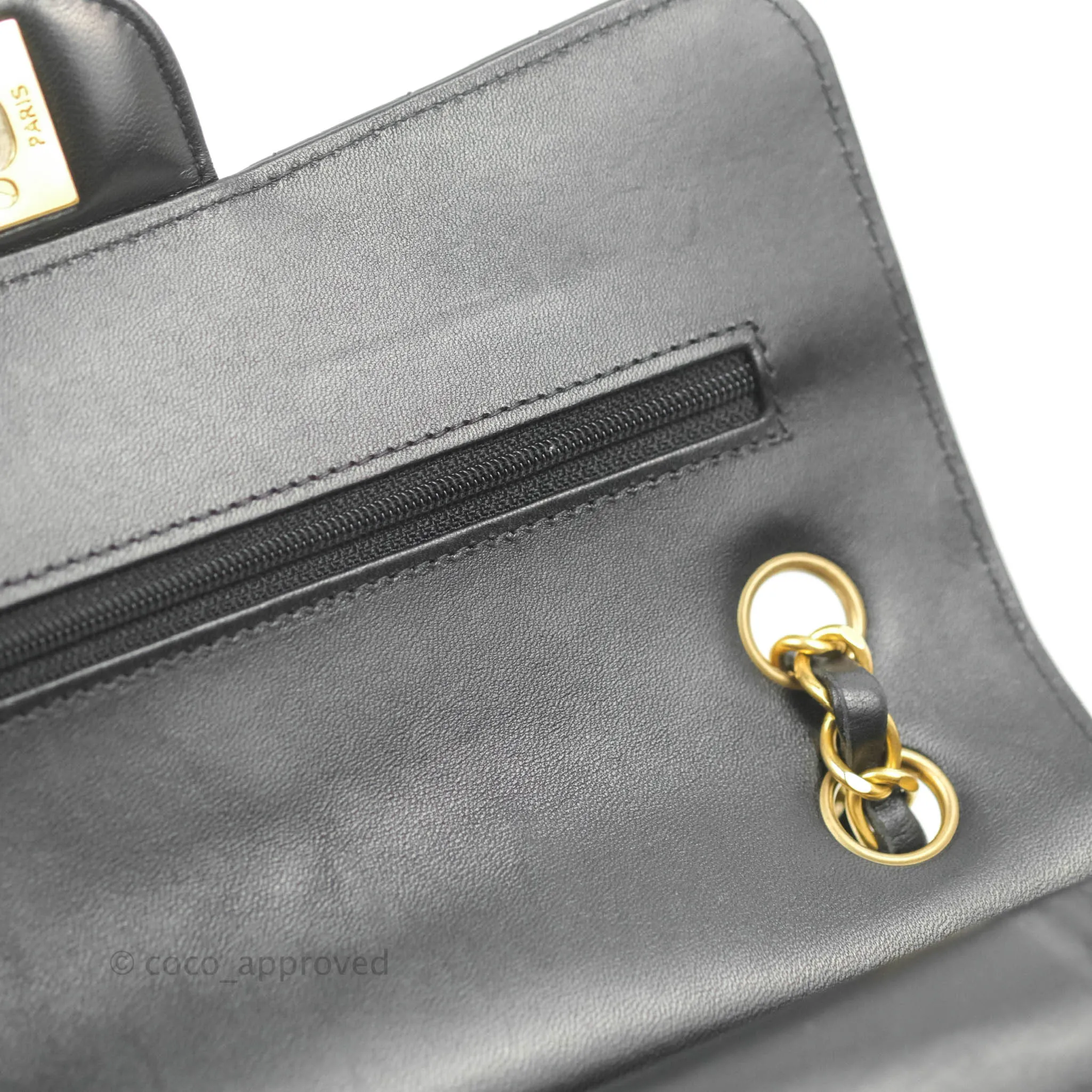 Chanel Classic Chevron S/M Small Double Flap Black Lambskin Gold Hardware