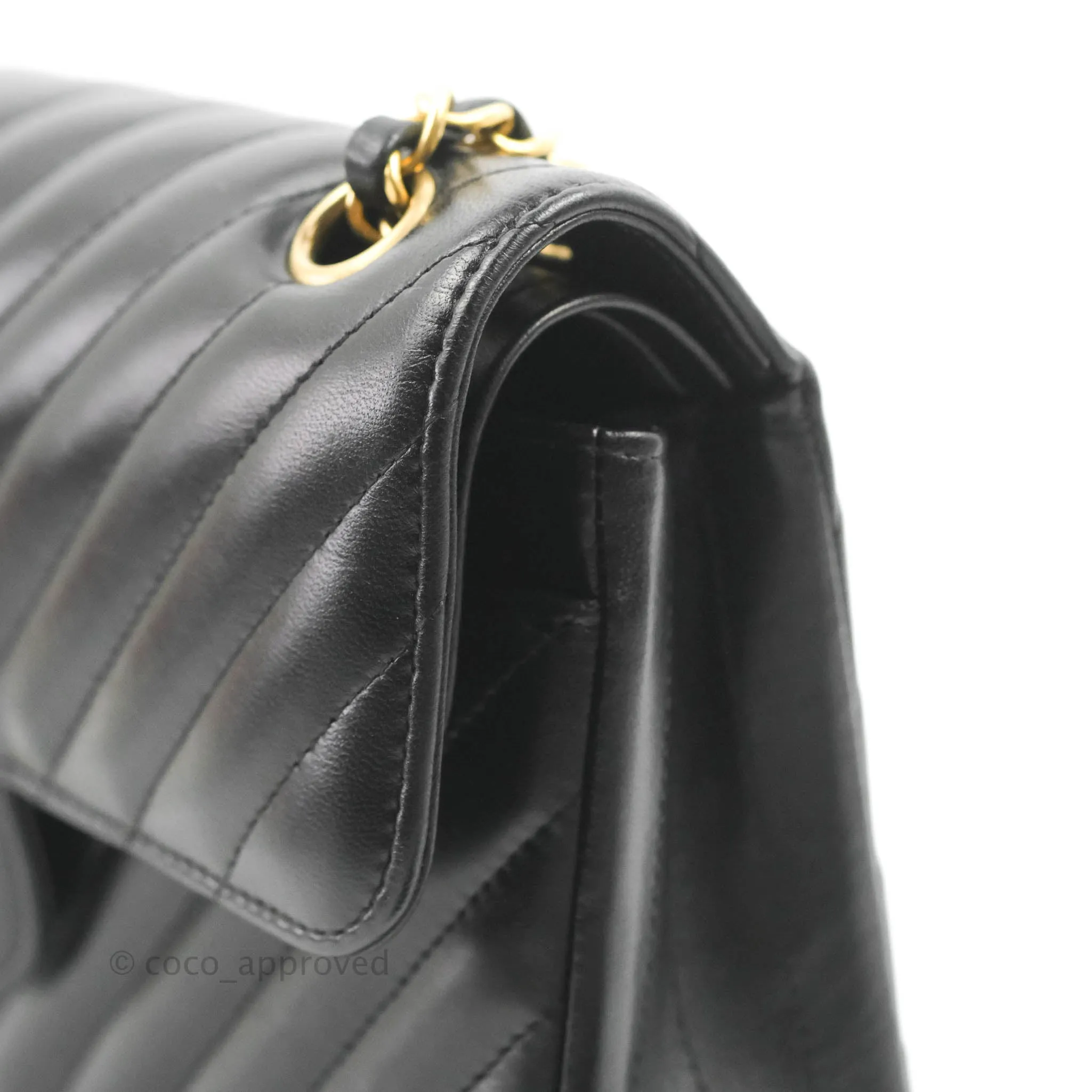 Chanel Classic Chevron S/M Small Double Flap Black Lambskin Gold Hardware