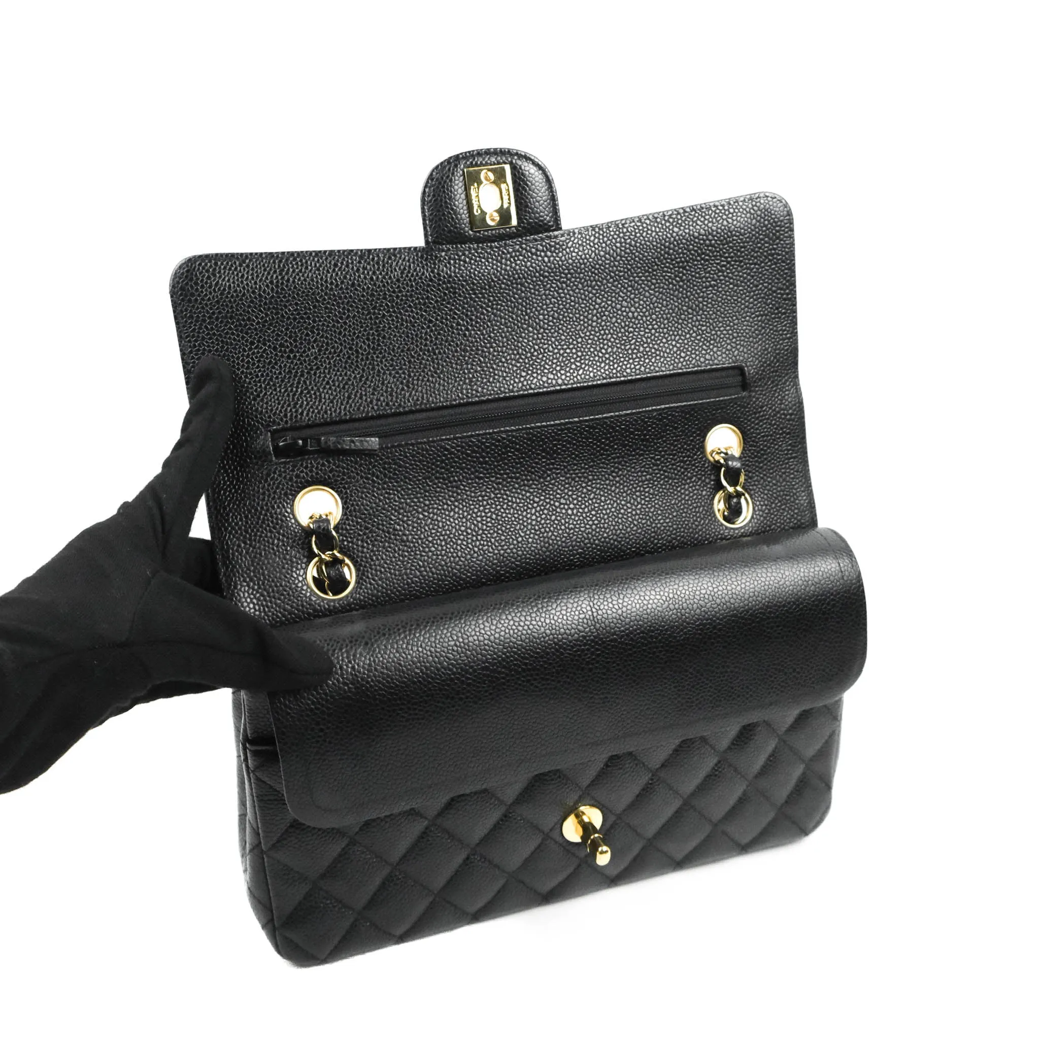 Chanel Classic Medium M/L Flap Black Caviar 24K Gold Hardware