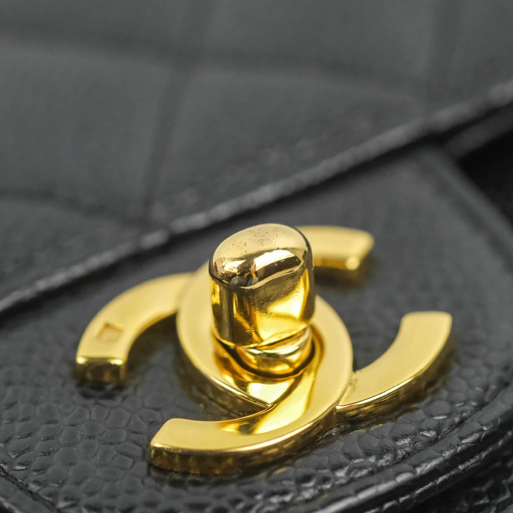 Chanel Classic Medium M/L Flap Black Caviar 24K Gold Hardware