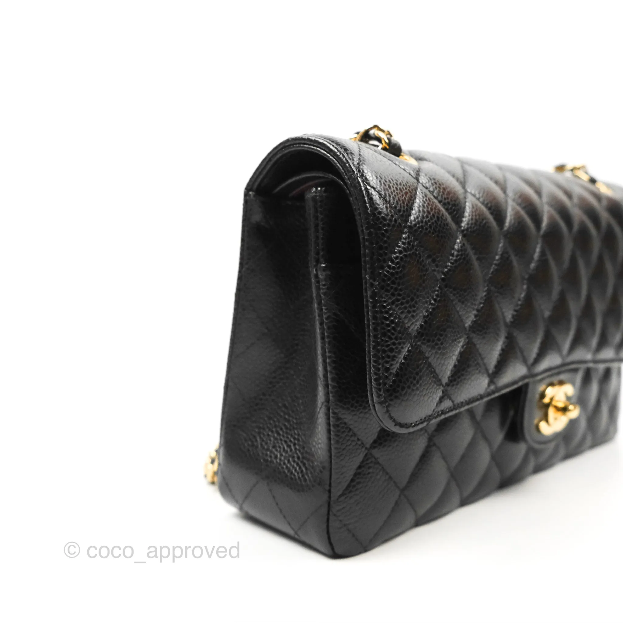 Chanel Classic M/L Medium Double Flap Black Caviar Gold Hardware