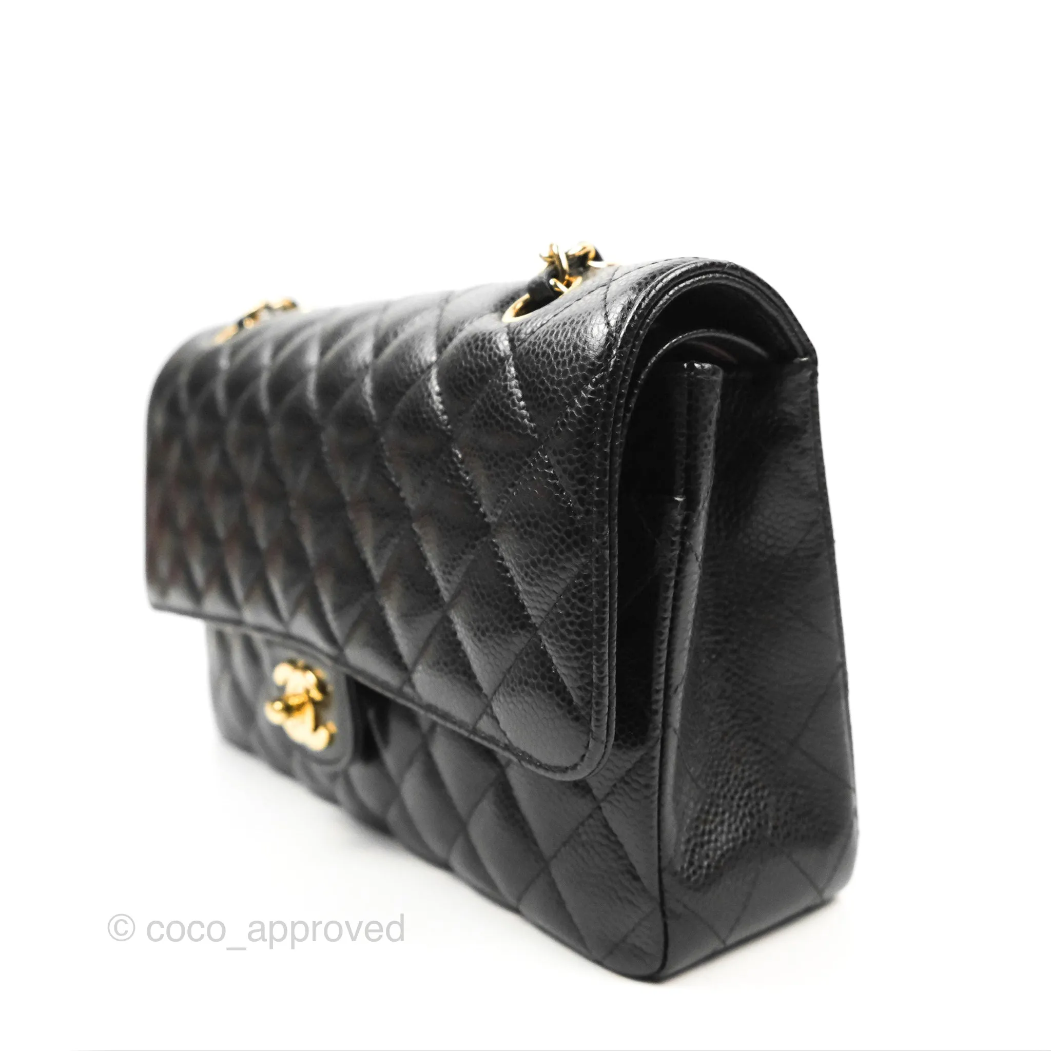 Chanel Classic M/L Medium Double Flap Black Caviar Gold Hardware