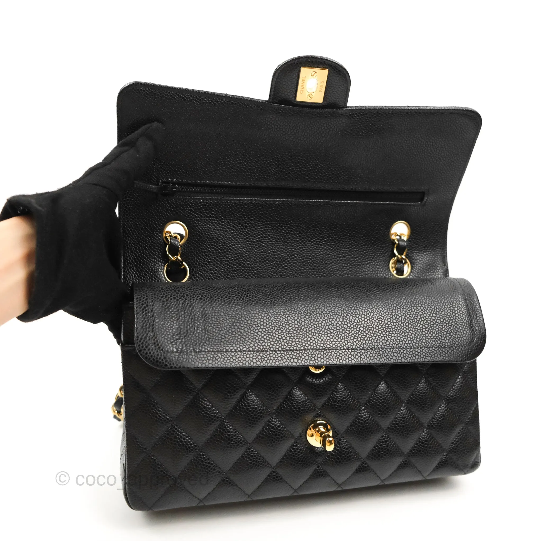Chanel Classic M/L Medium Double Flap Black Caviar Gold Hardware