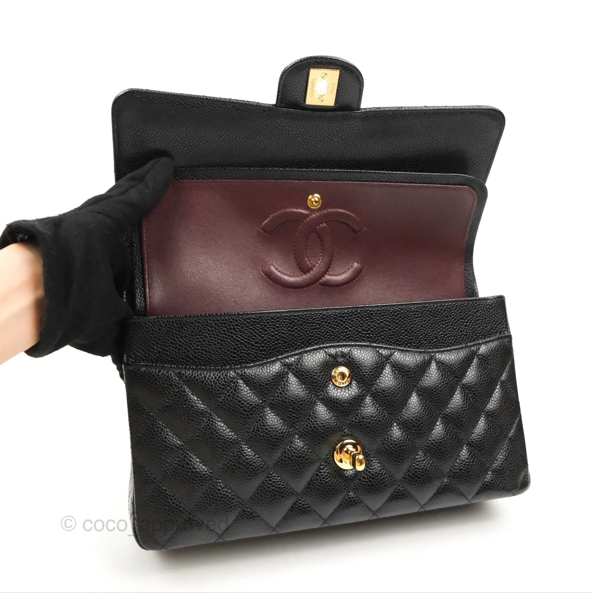 Chanel Classic M/L Medium Double Flap Black Caviar Gold Hardware