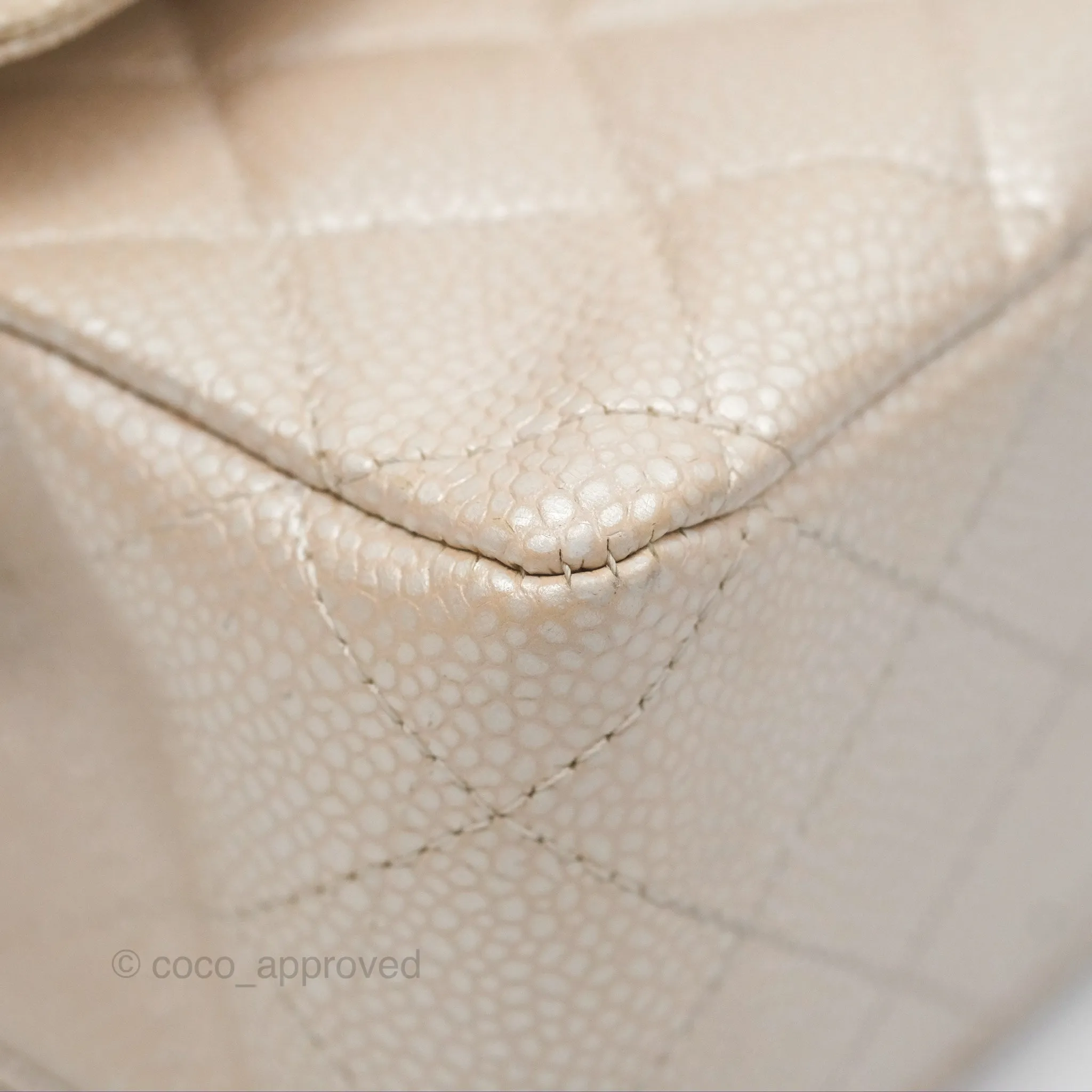 Chanel Classic M/L Medium Double Flap Iridescent Pearly Caviar Aged Gold Hardware⁣⁣