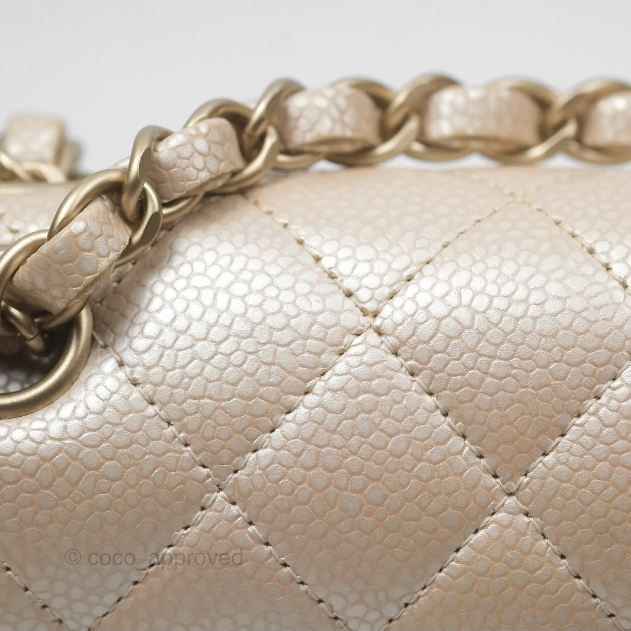 Chanel Classic M/L Medium Double Flap Iridescent Pearly Caviar Aged Gold Hardware⁣⁣