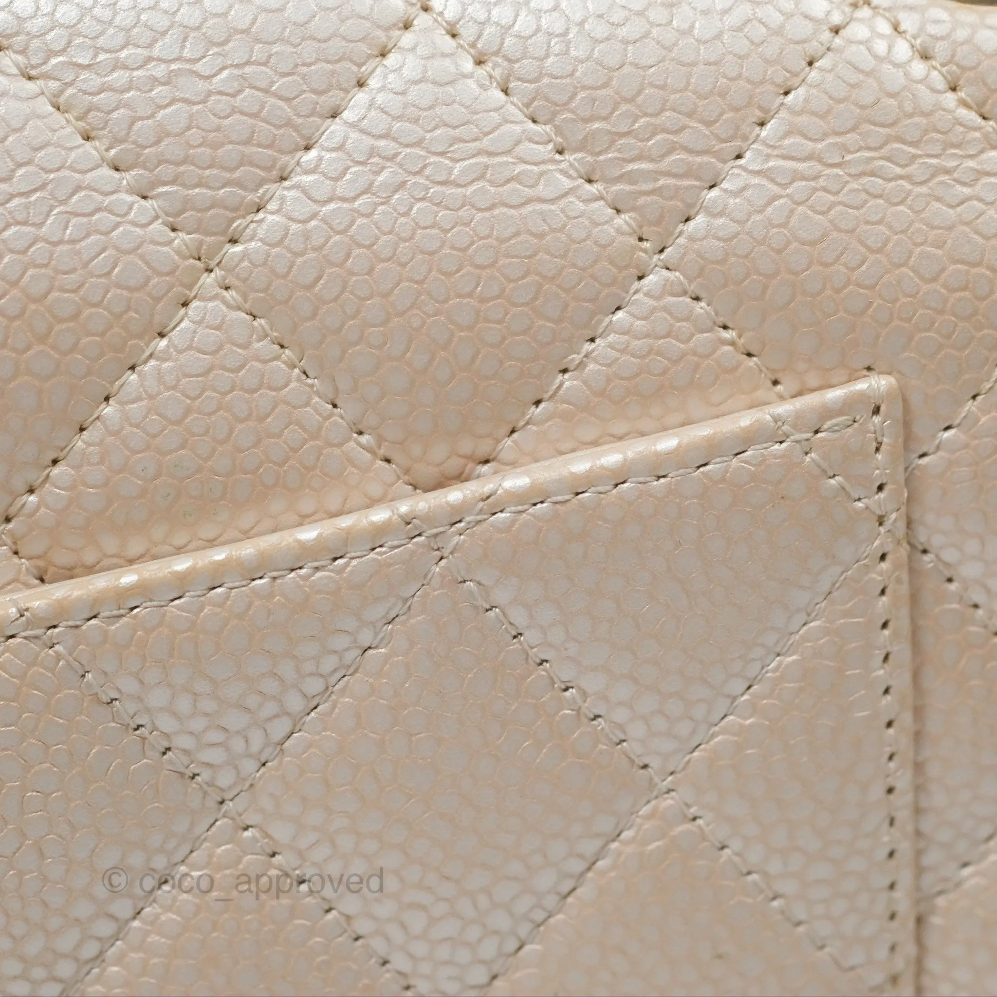Chanel Classic M/L Medium Double Flap Iridescent Pearly Caviar Aged Gold Hardware⁣⁣