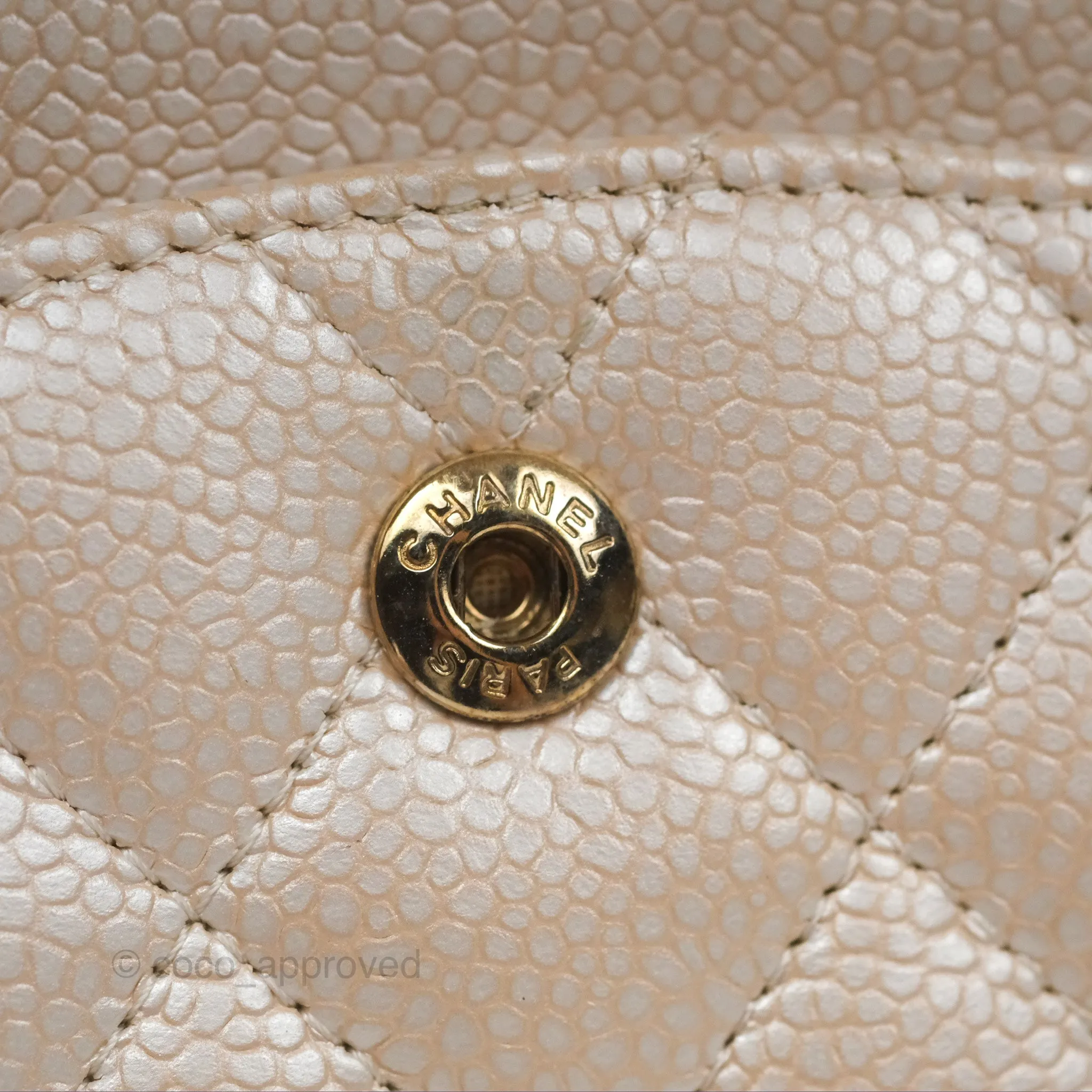 Chanel Classic M/L Medium Double Flap Iridescent Pearly Caviar Aged Gold Hardware⁣⁣