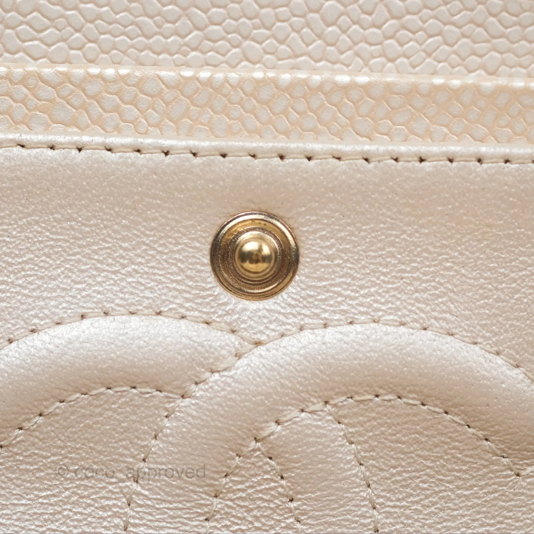 Chanel Classic M/L Medium Double Flap Iridescent Pearly Caviar Aged Gold Hardware⁣⁣