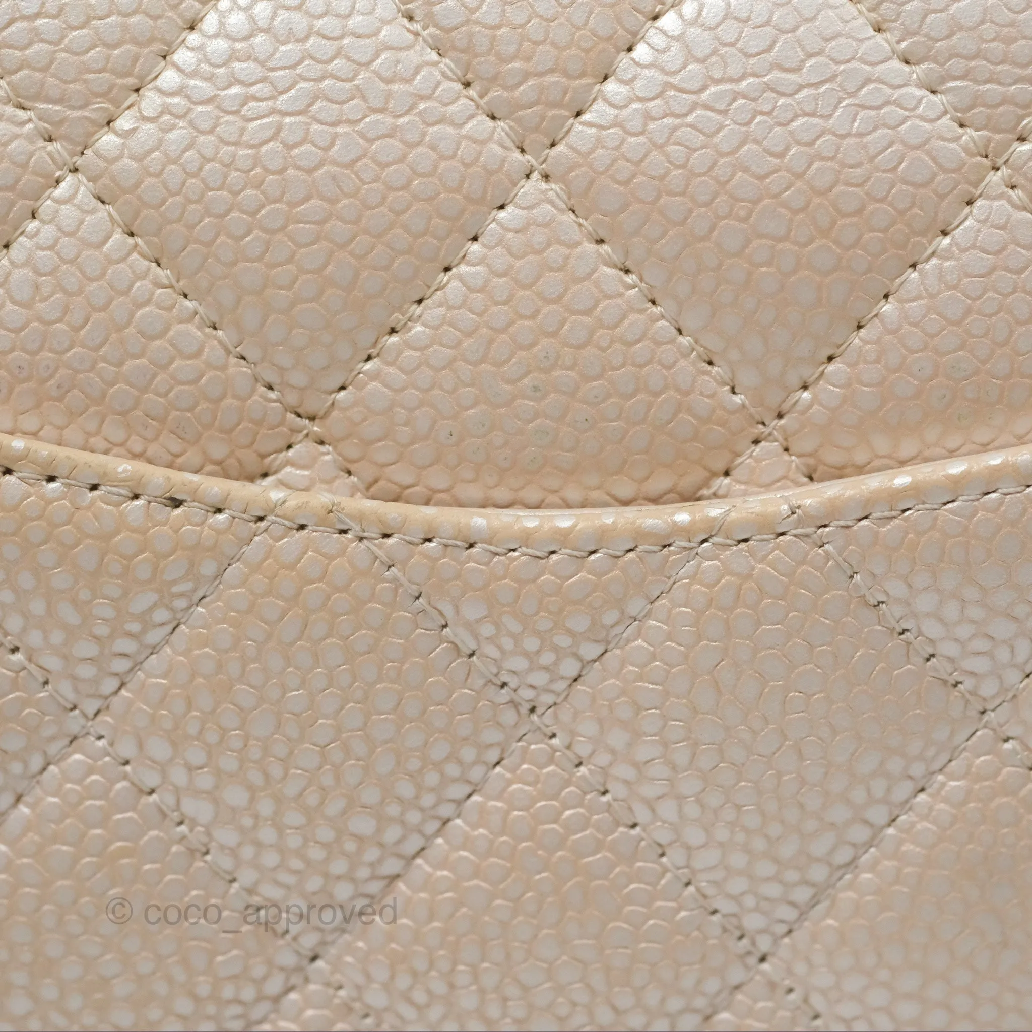 Chanel Classic M/L Medium Double Flap Iridescent Pearly Caviar Aged Gold Hardware⁣⁣