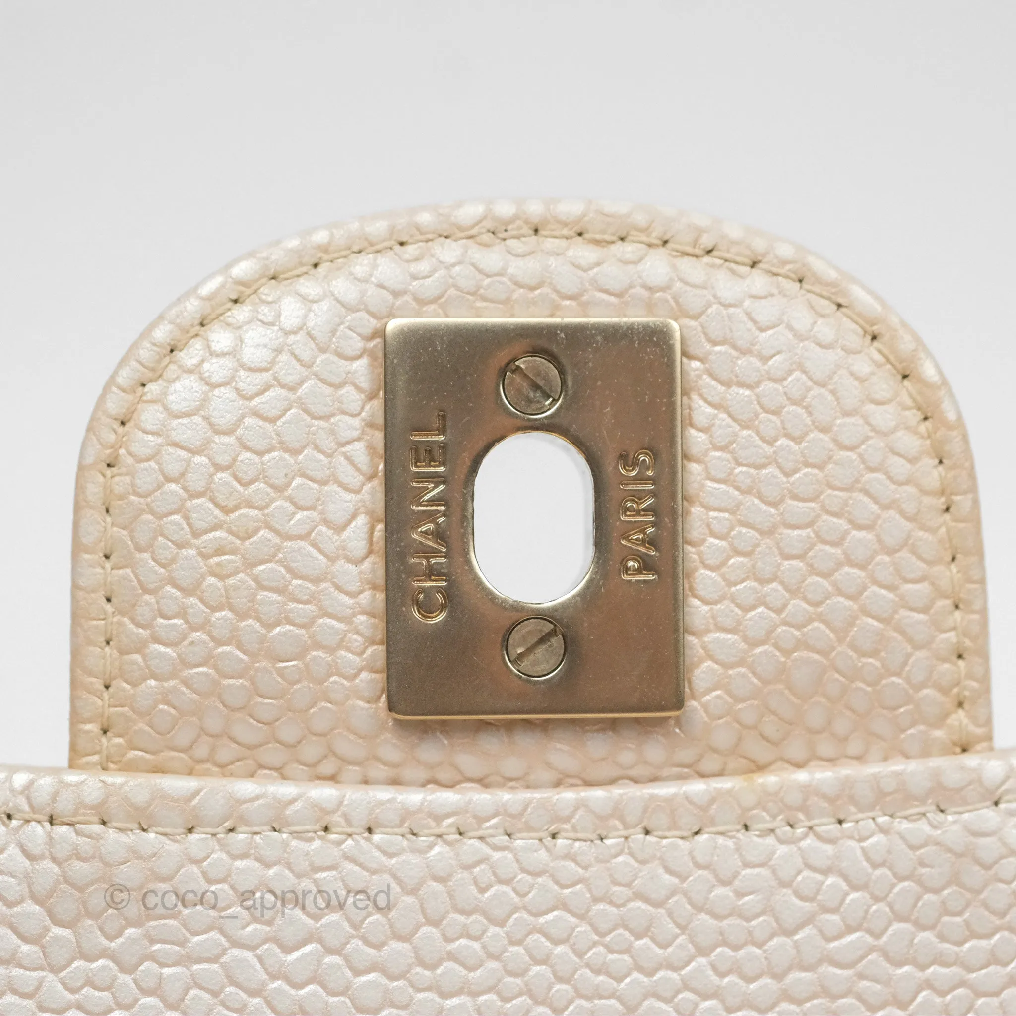 Chanel Classic M/L Medium Double Flap Iridescent Pearly Caviar Aged Gold Hardware⁣⁣