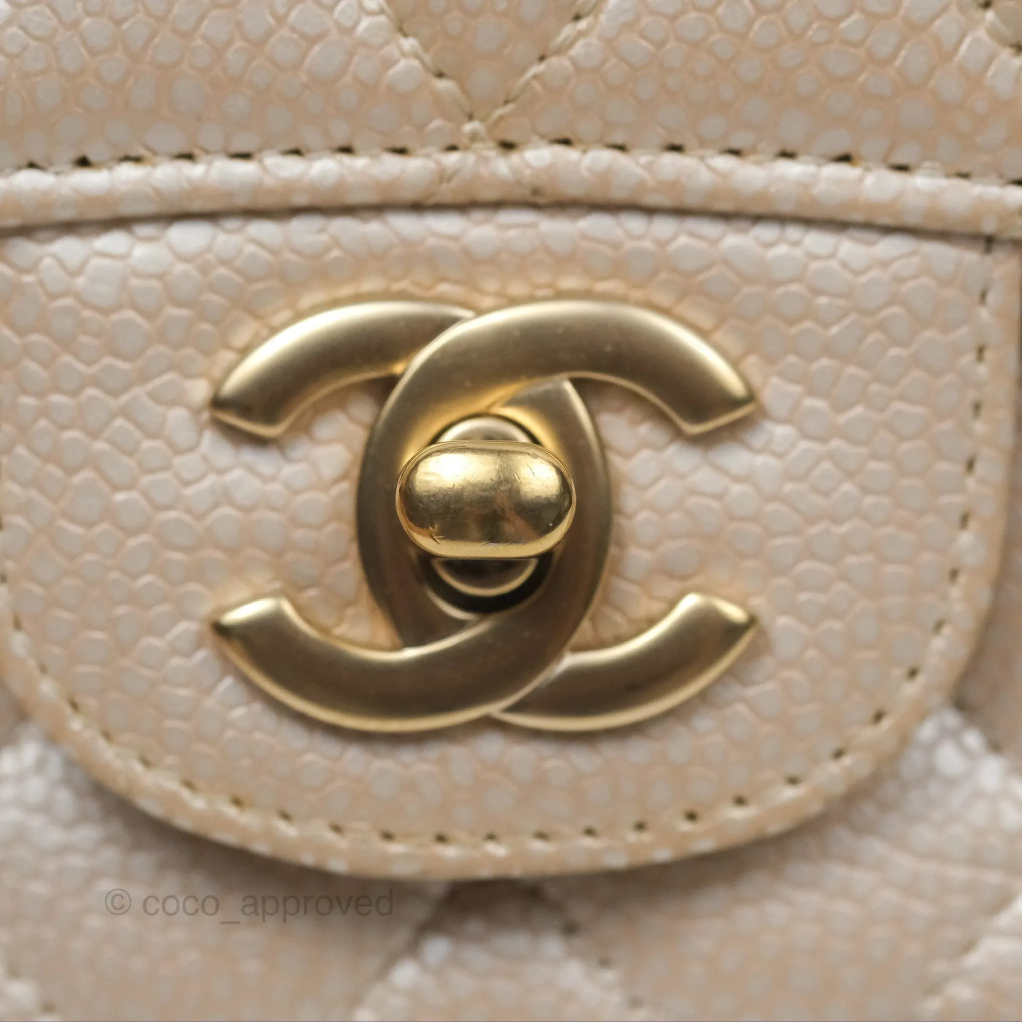 Chanel Classic M/L Medium Double Flap Iridescent Pearly Caviar Aged Gold Hardware⁣⁣