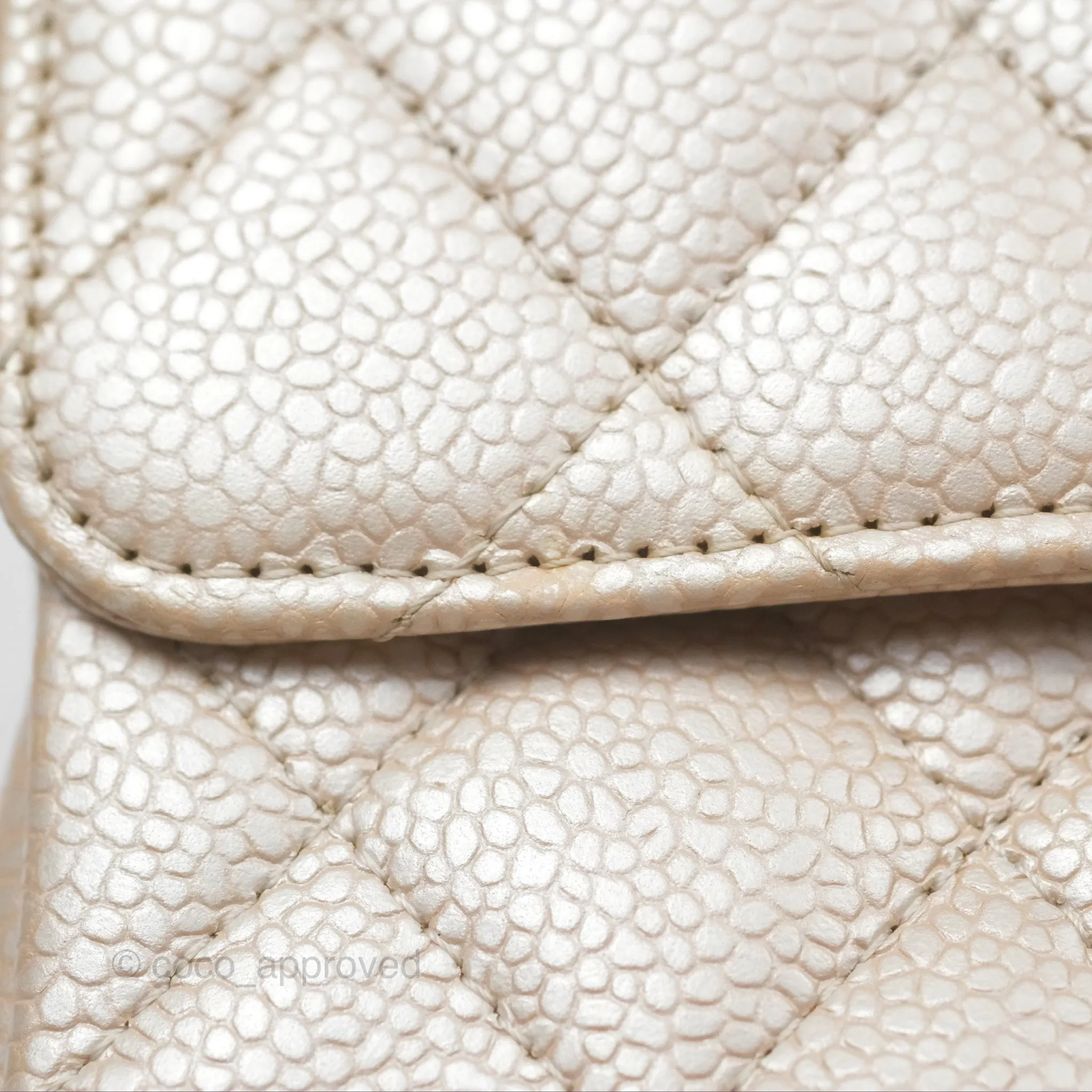Chanel Classic M/L Medium Double Flap Iridescent Pearly Caviar Aged Gold Hardware⁣⁣