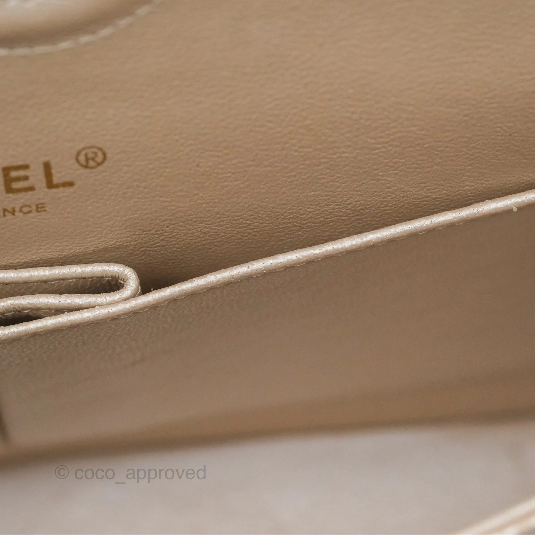 Chanel Classic M/L Medium Double Flap Iridescent Pearly Caviar Aged Gold Hardware⁣⁣