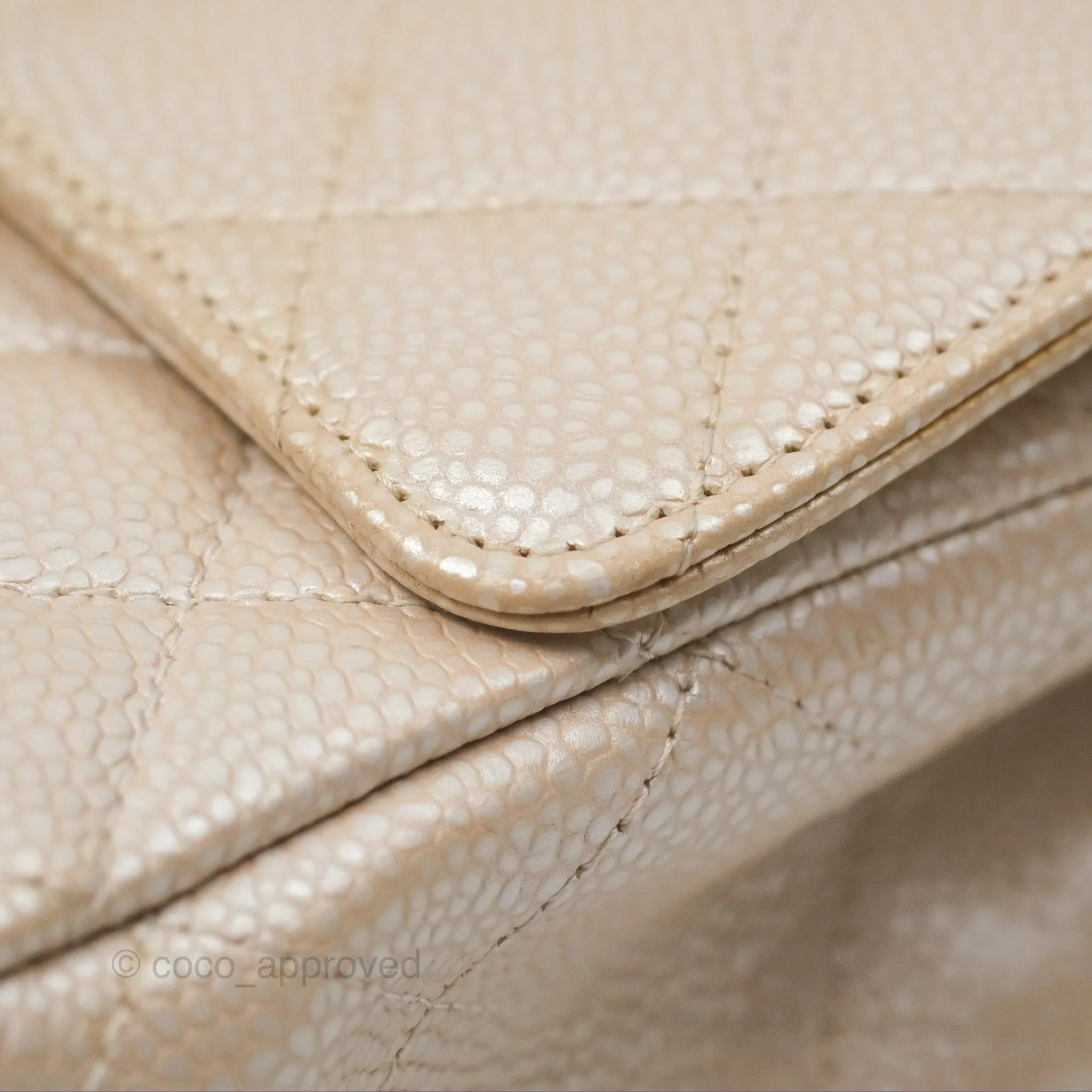 Chanel Classic M/L Medium Double Flap Iridescent Pearly Caviar Aged Gold Hardware⁣⁣