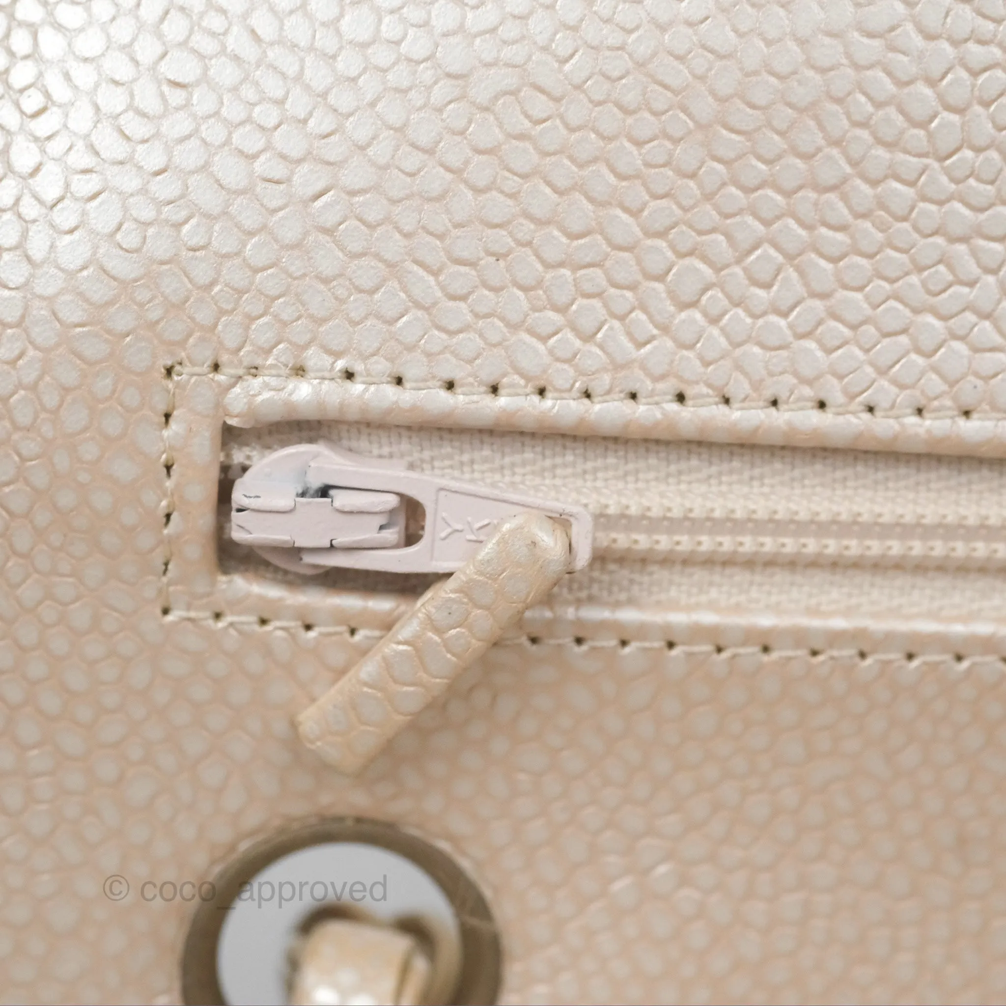 Chanel Classic M/L Medium Double Flap Iridescent Pearly Caviar Aged Gold Hardware⁣⁣