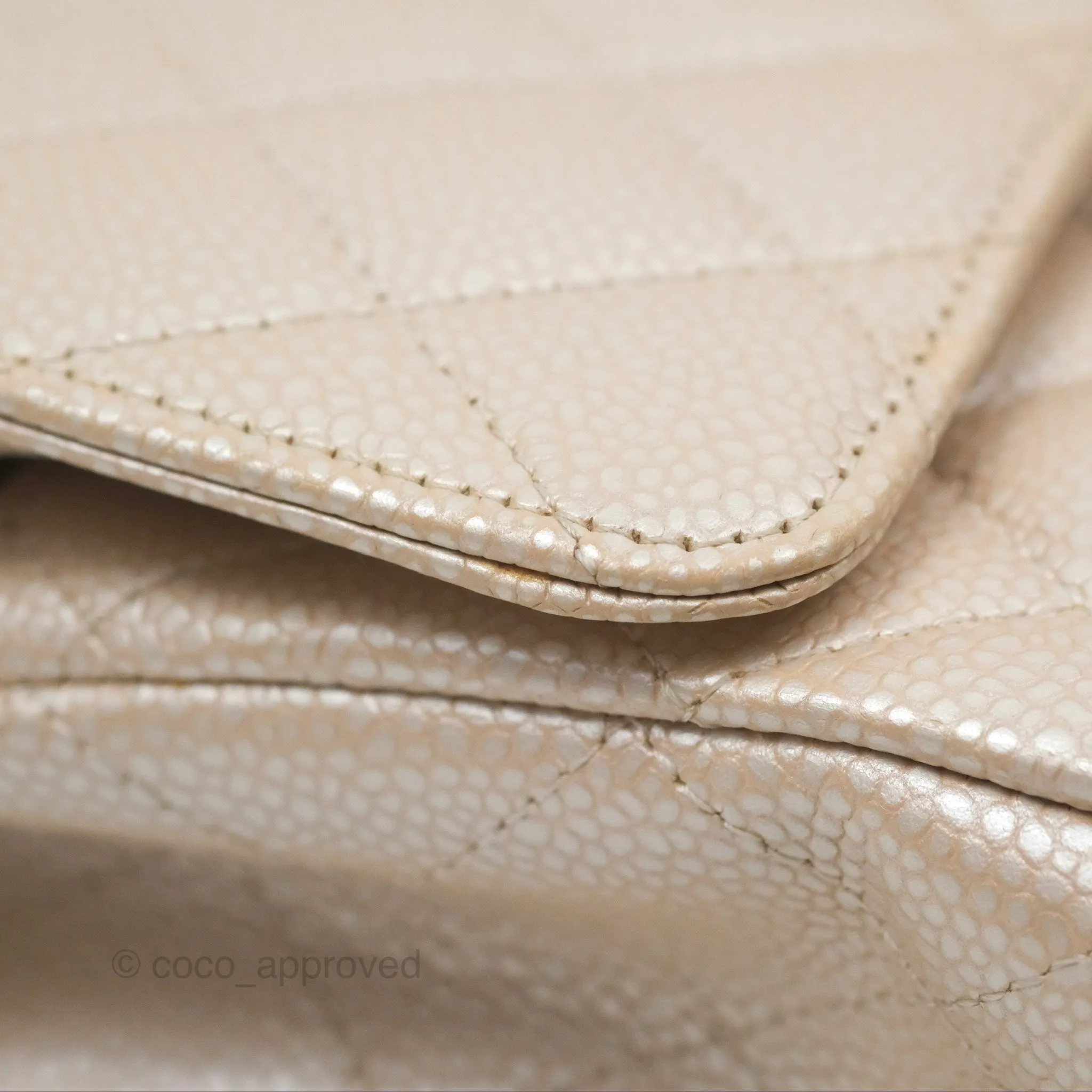Chanel Classic M/L Medium Double Flap Iridescent Pearly Caviar Aged Gold Hardware⁣⁣