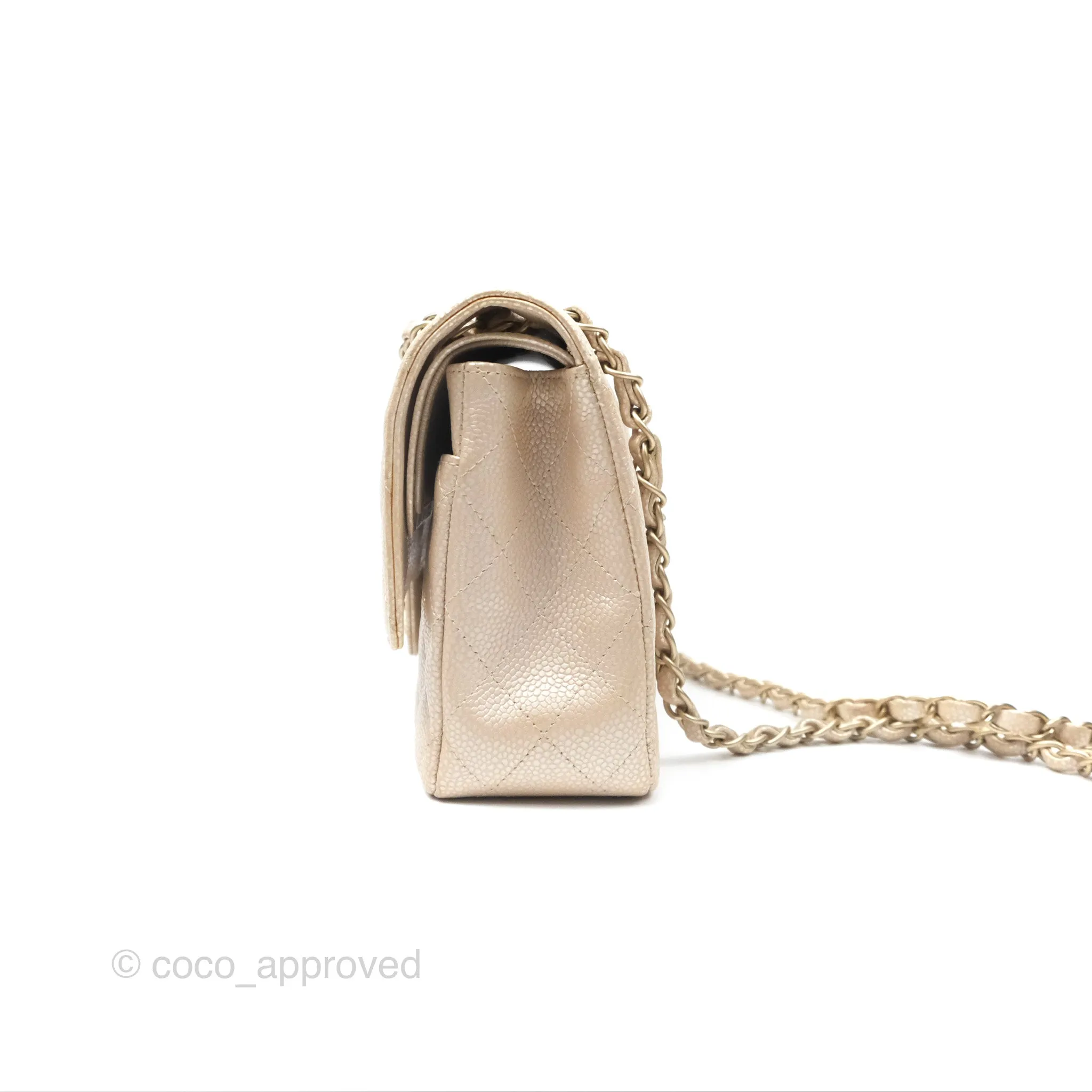 Chanel Classic M/L Medium Double Flap Iridescent Pearly Caviar Aged Gold Hardware⁣⁣