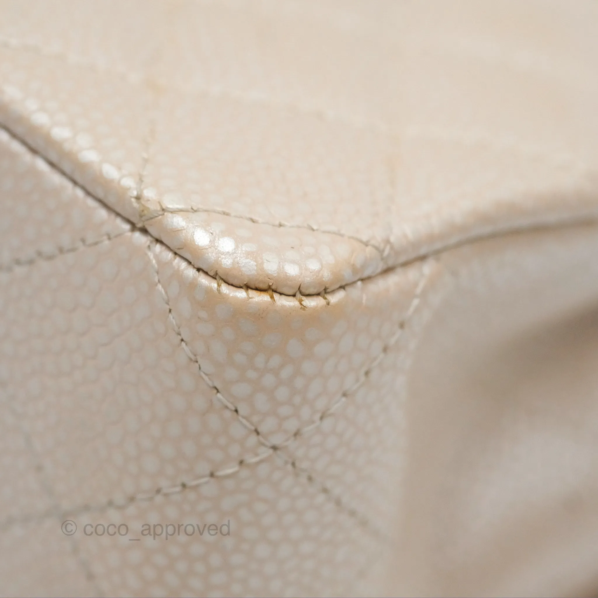 Chanel Classic M/L Medium Double Flap Iridescent Pearly Caviar Aged Gold Hardware⁣⁣