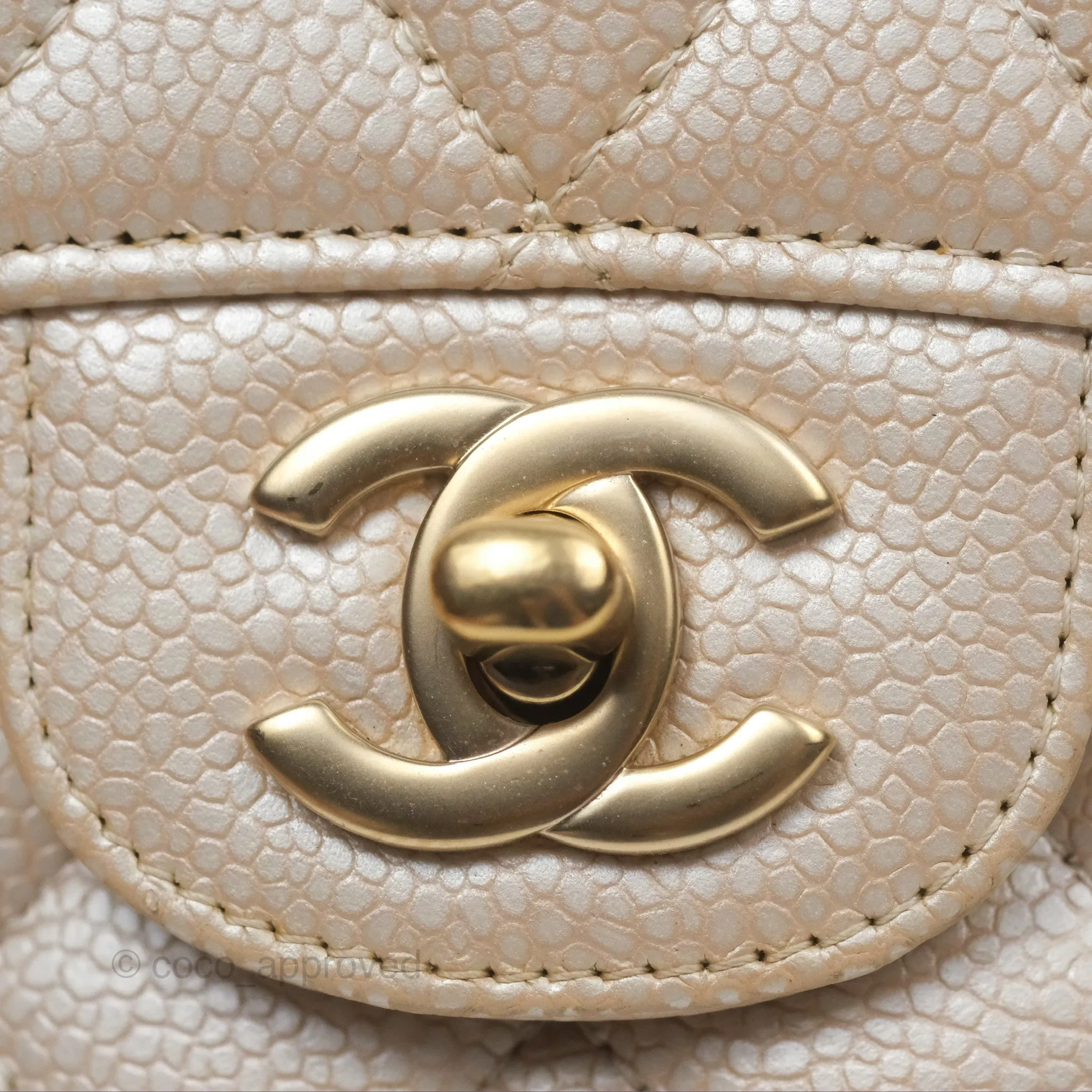 Chanel Classic M/L Medium Double Flap Iridescent Pearly Caviar Aged Gold Hardware⁣⁣