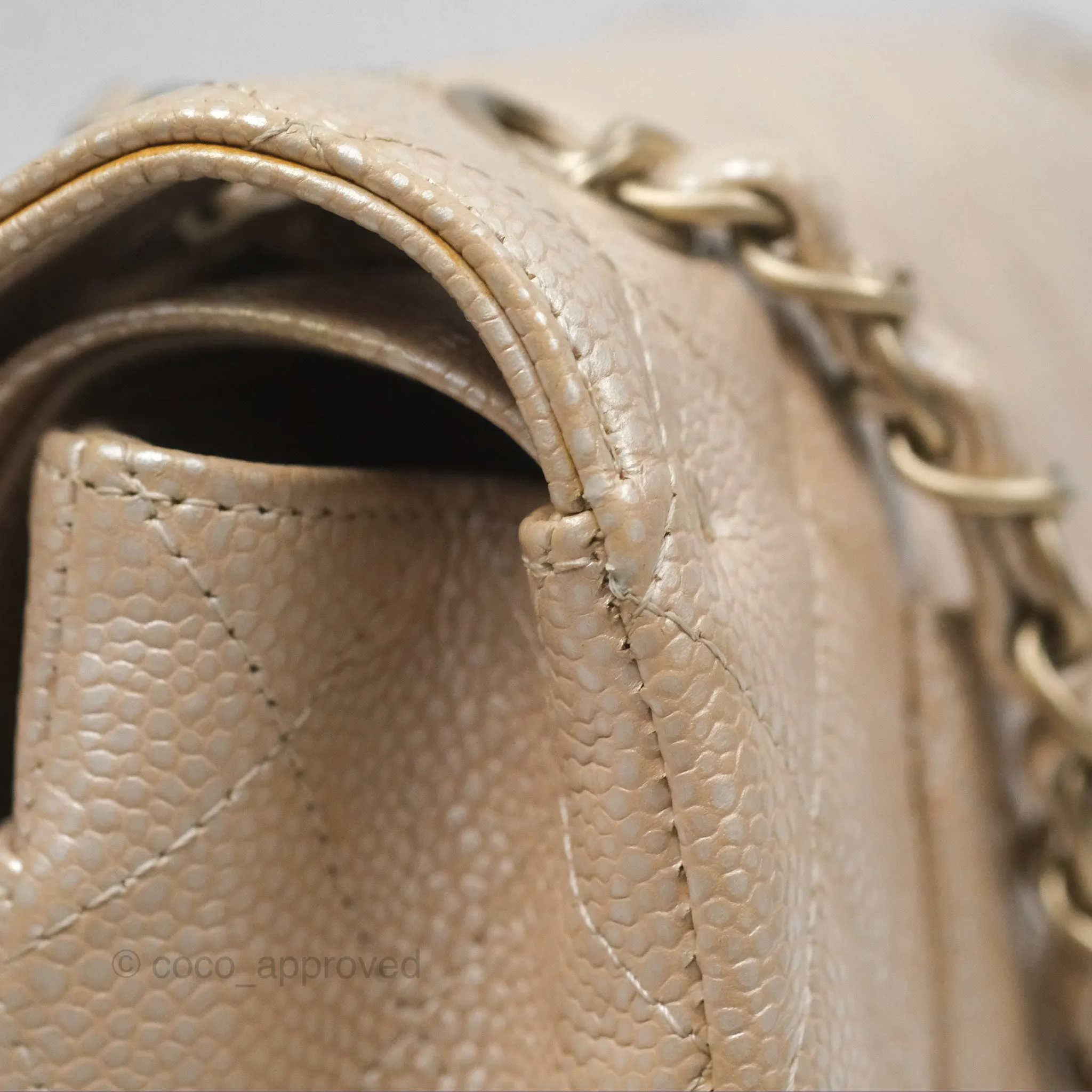 Chanel Classic M/L Medium Double Flap Iridescent Pearly Caviar Aged Gold Hardware⁣⁣