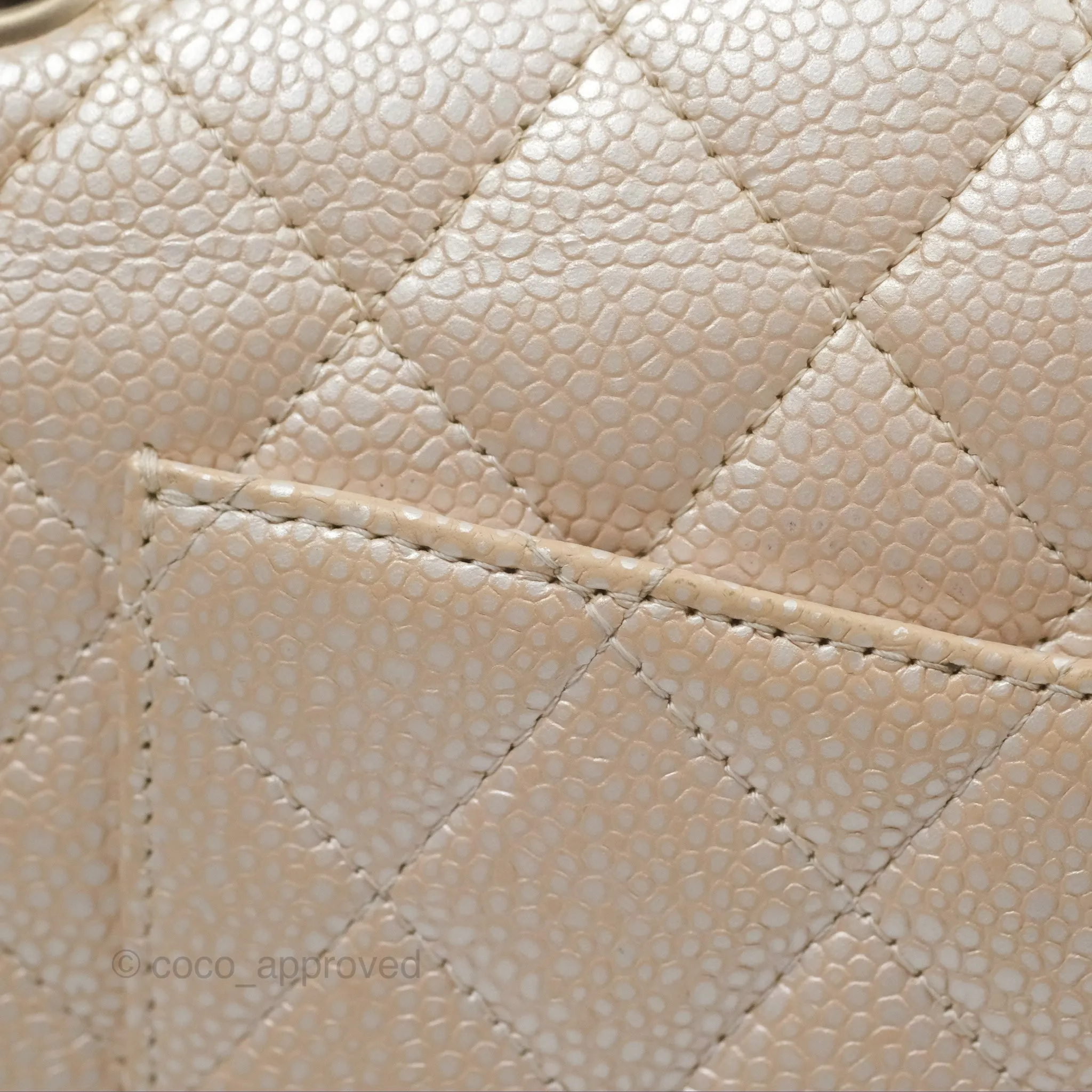 Chanel Classic M/L Medium Double Flap Iridescent Pearly Caviar Aged Gold Hardware⁣⁣