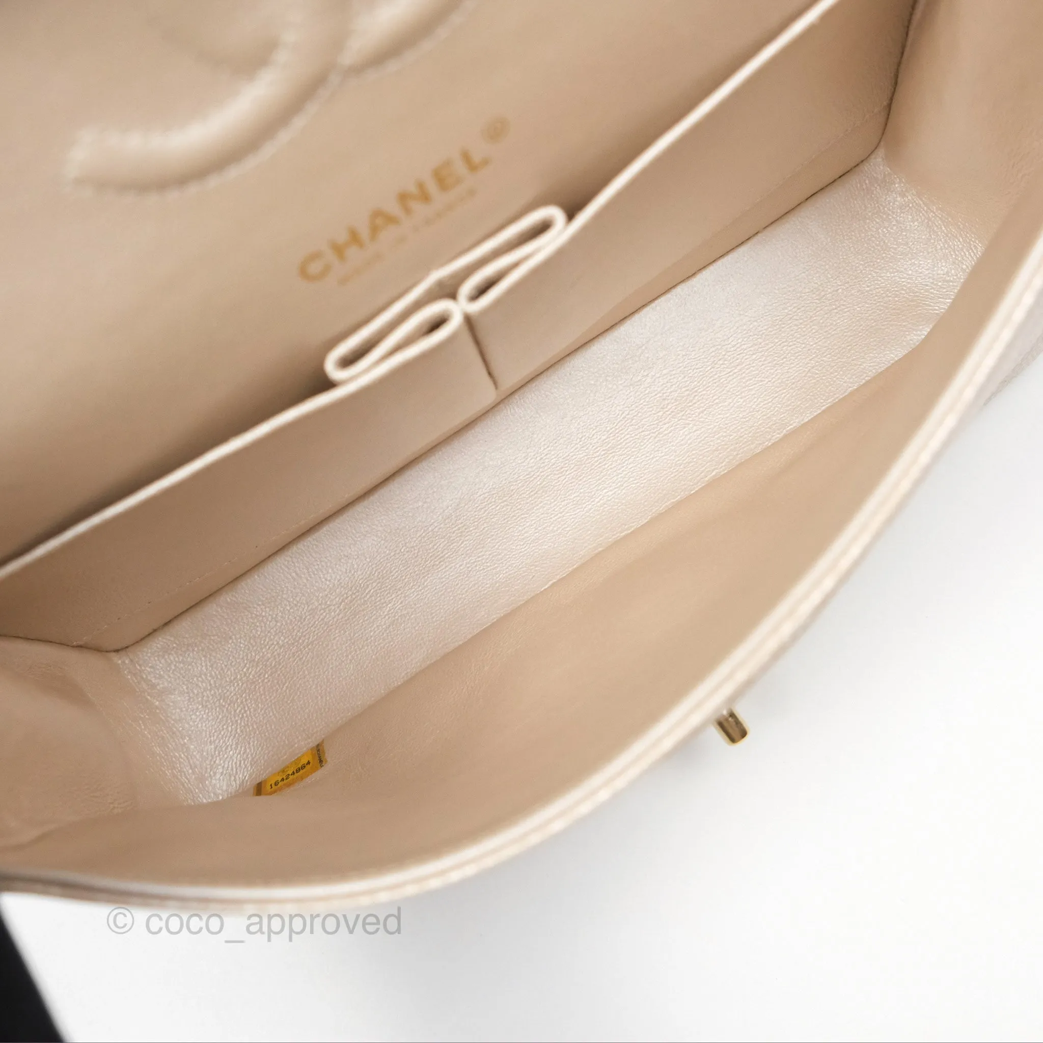 Chanel Classic M/L Medium Double Flap Iridescent Pearly Caviar Aged Gold Hardware⁣⁣