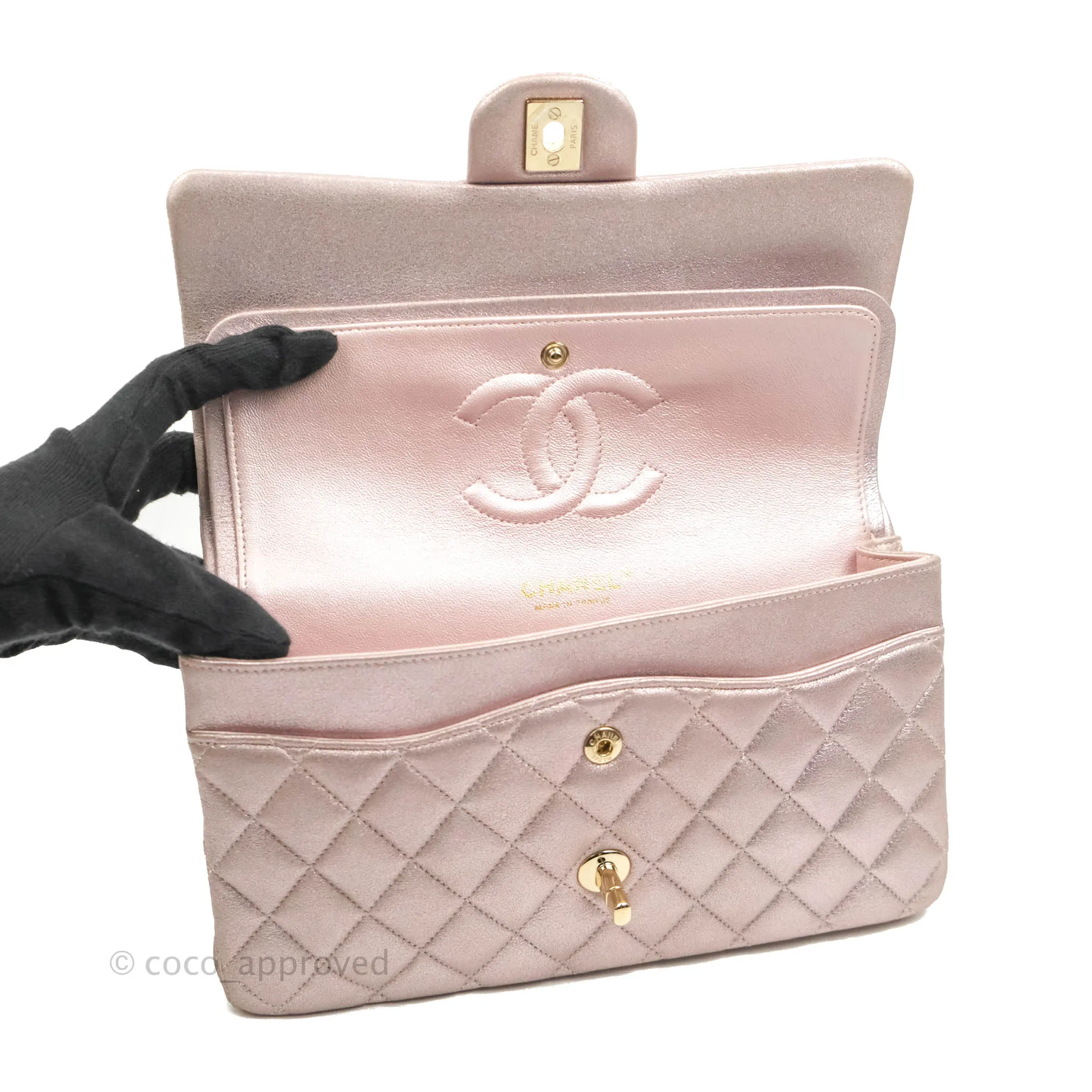 Chanel Classic M/L Medium Double Flap Rose Gold Pink Lambskin Gold Hardware