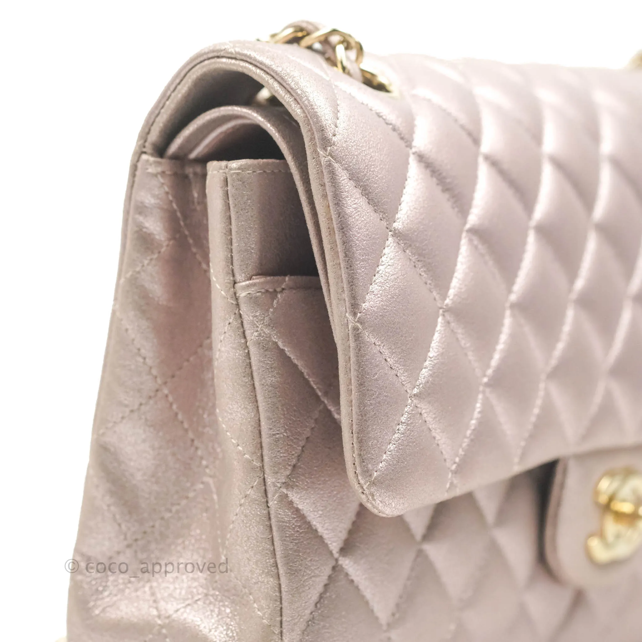 Chanel Classic M/L Medium Double Flap Rose Gold Pink Lambskin Gold Hardware