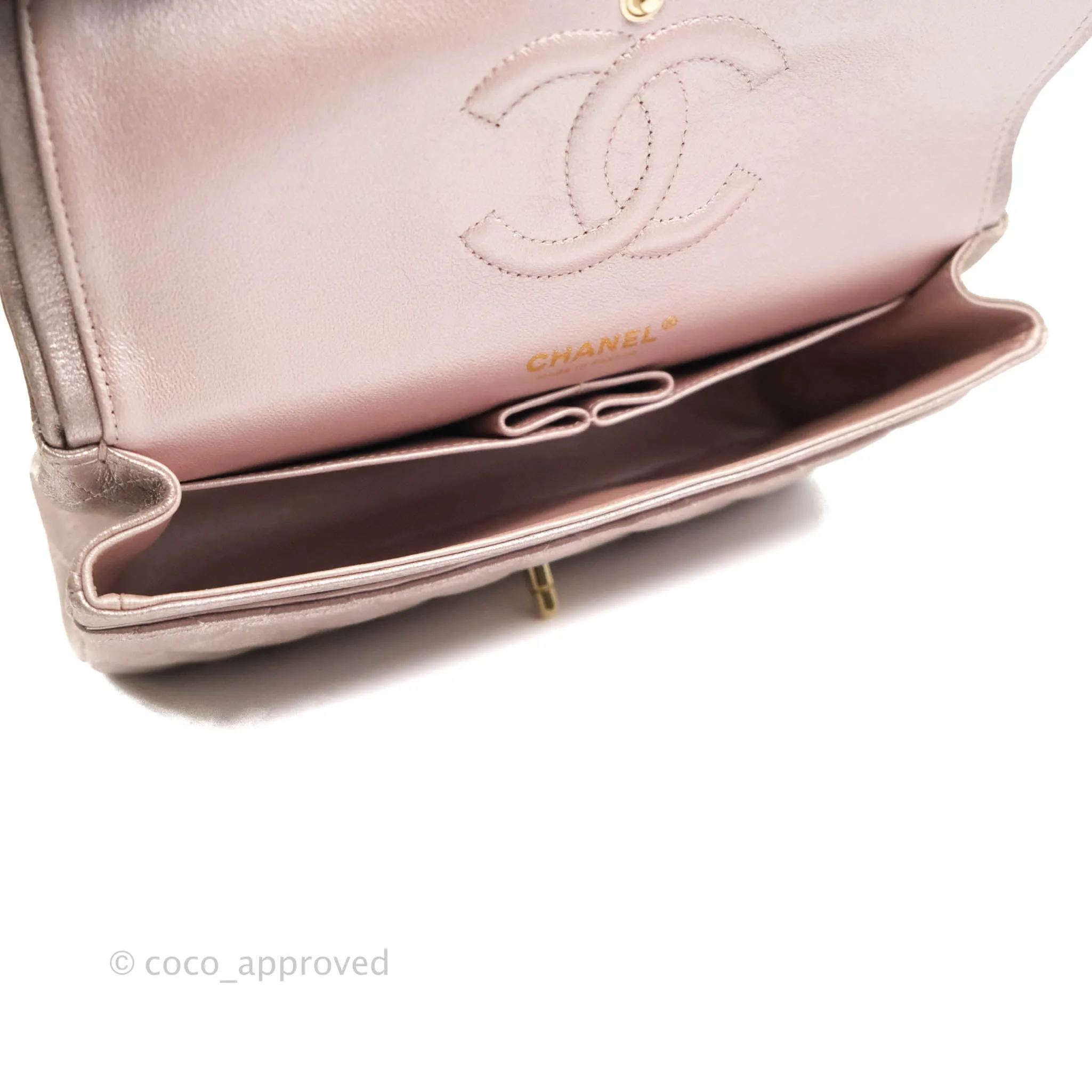 Chanel Classic M/L Medium Double Flap Rose Gold Pink Lambskin Gold Hardware