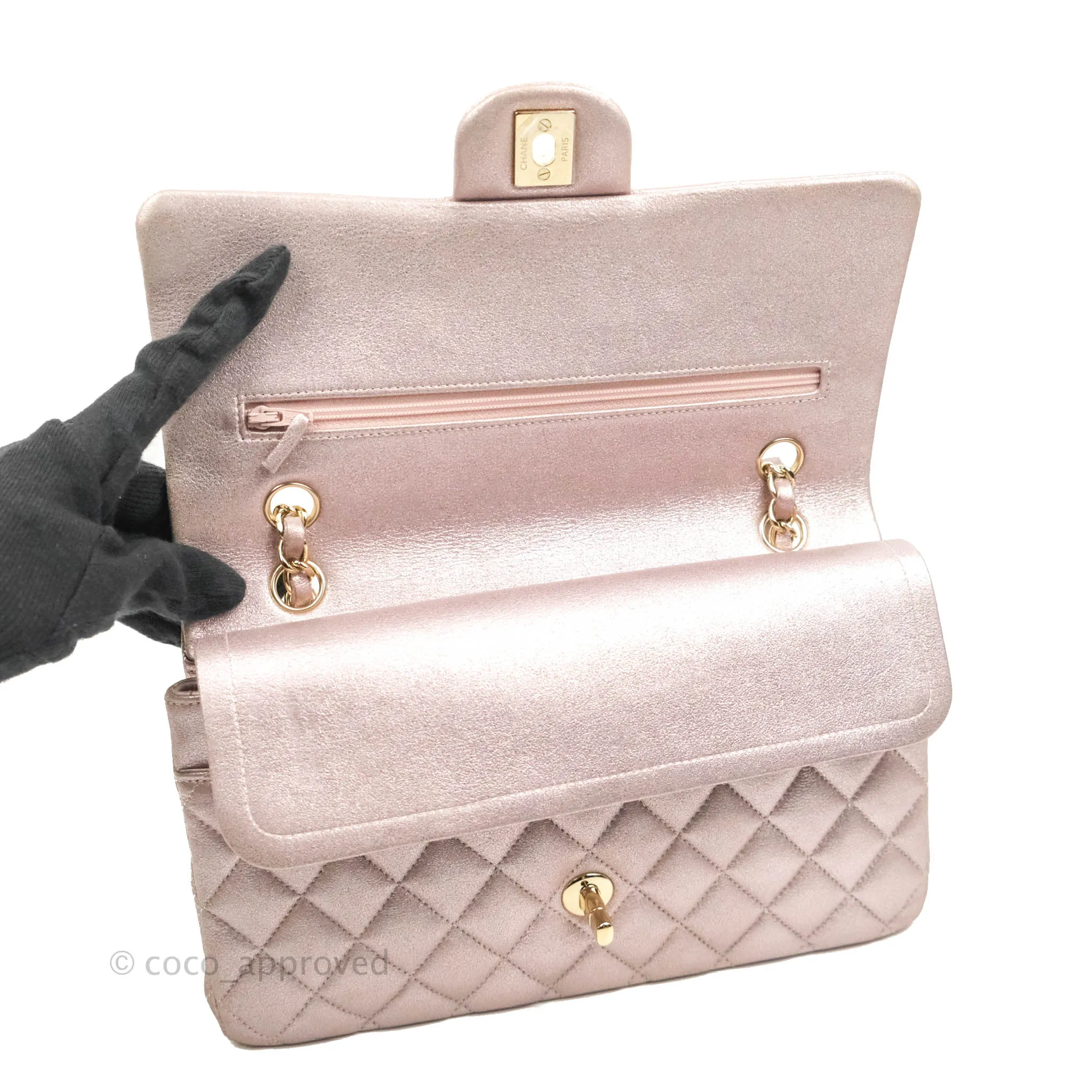 Chanel Classic M/L Medium Double Flap Rose Gold Pink Lambskin Gold Hardware