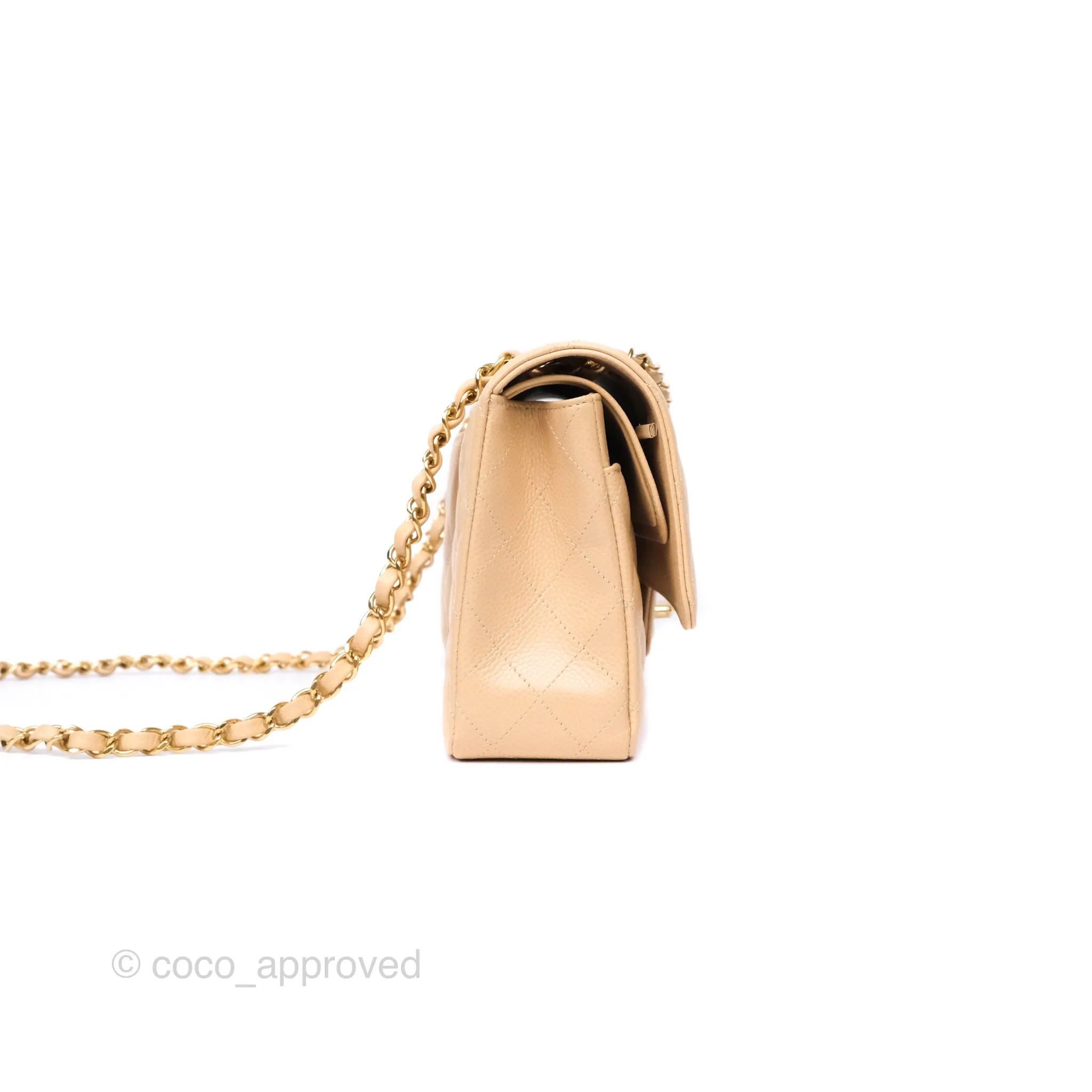 Chanel Classic M/L Medium Flap Quilted Beige Caviar Gold Hardware