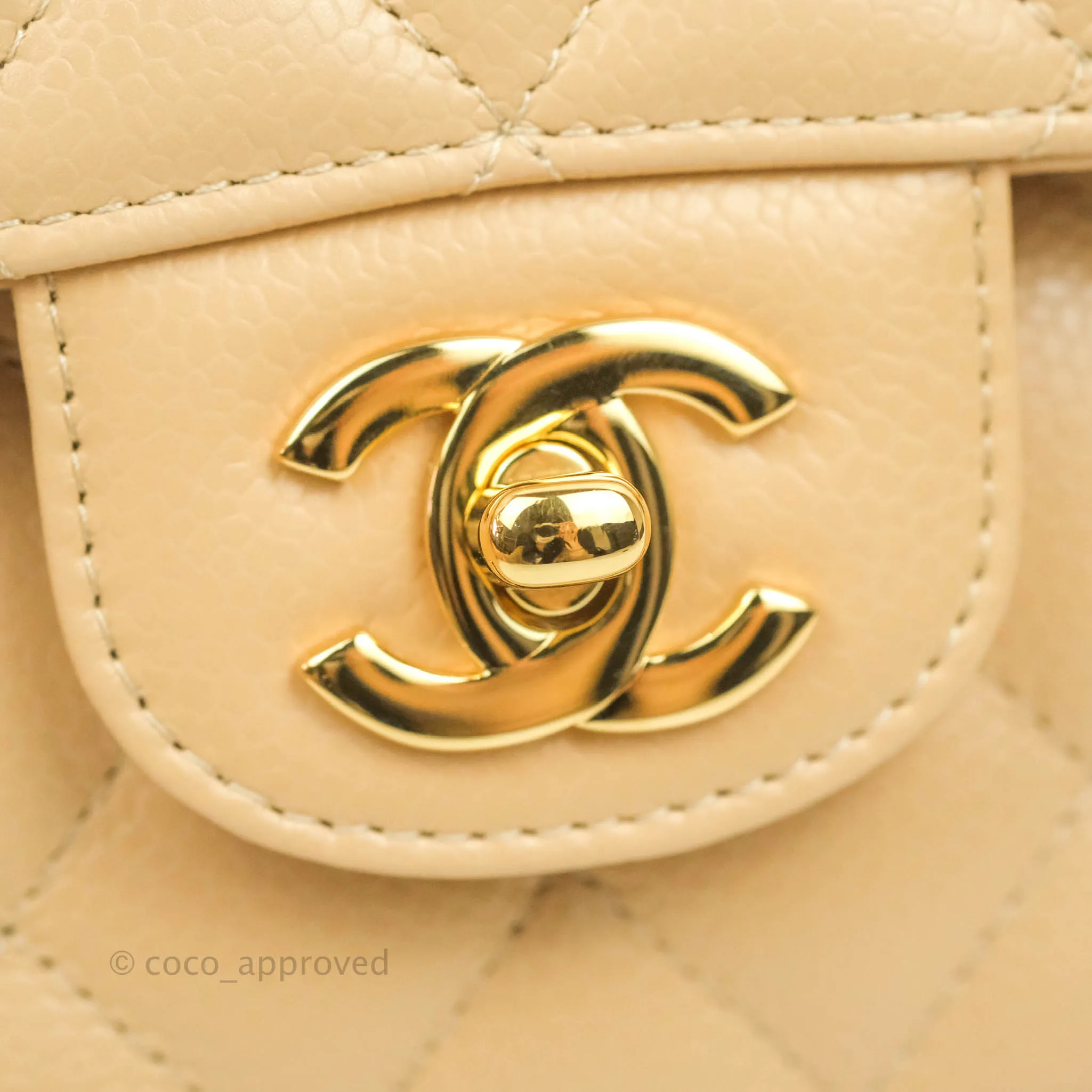 Chanel Classic M/L Medium Flap Quilted Beige Caviar Gold Hardware