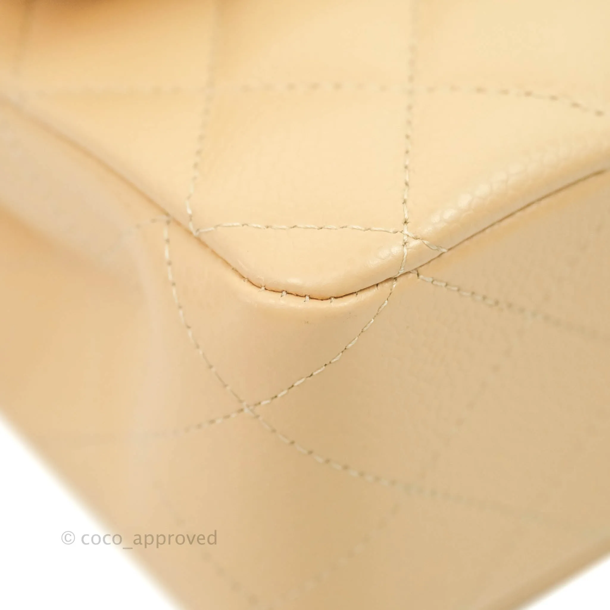 Chanel Classic M/L Medium Flap Quilted Beige Caviar Gold Hardware