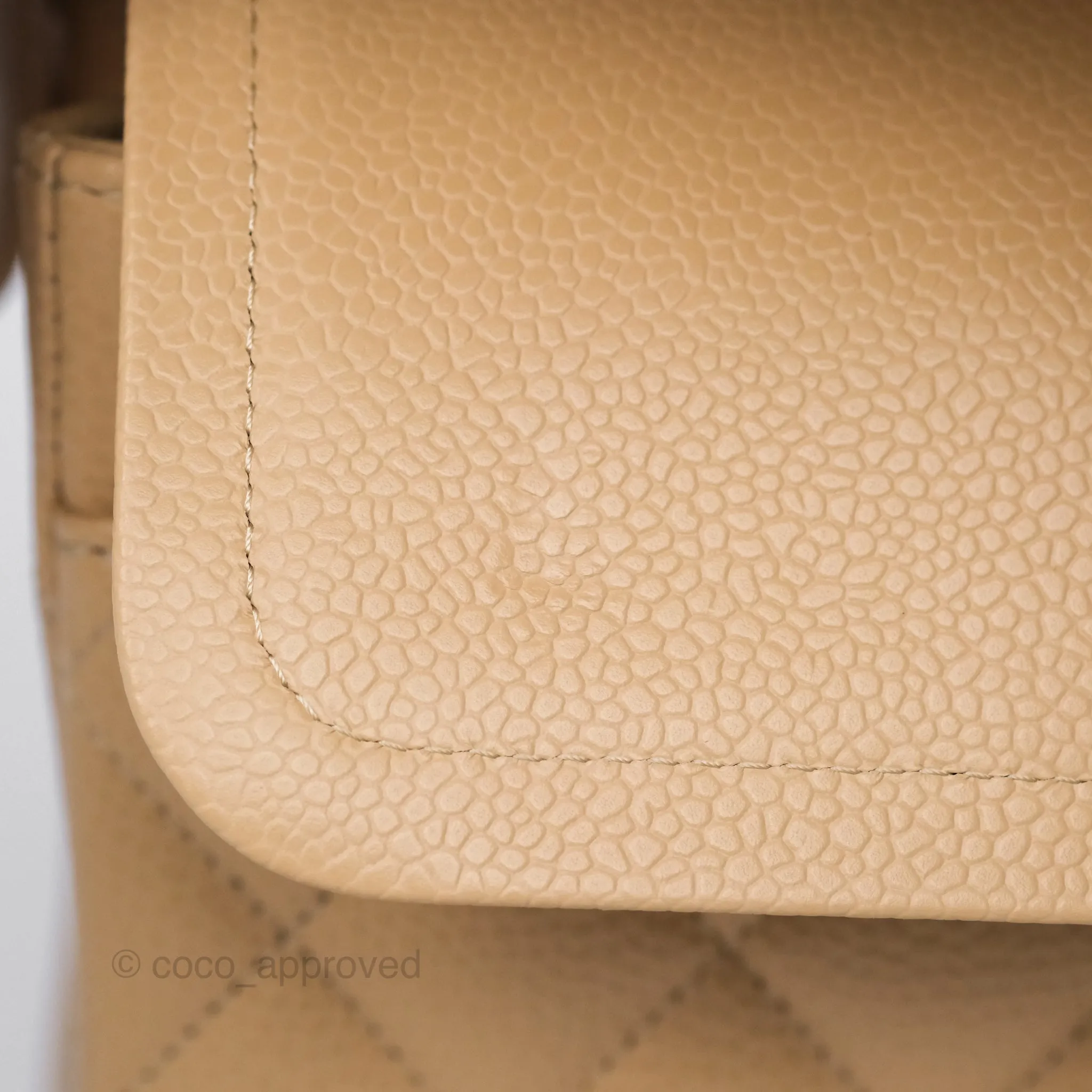 Chanel Classic M/L Medium Flap Quilted Beige Caviar Gold Hardware